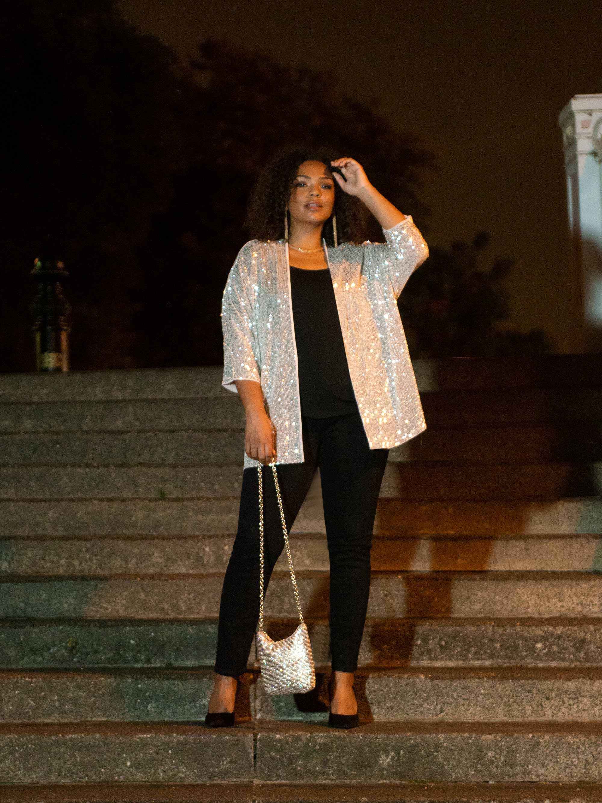 Champagne Batwing Sleeve Sequin Jacket - Image 5