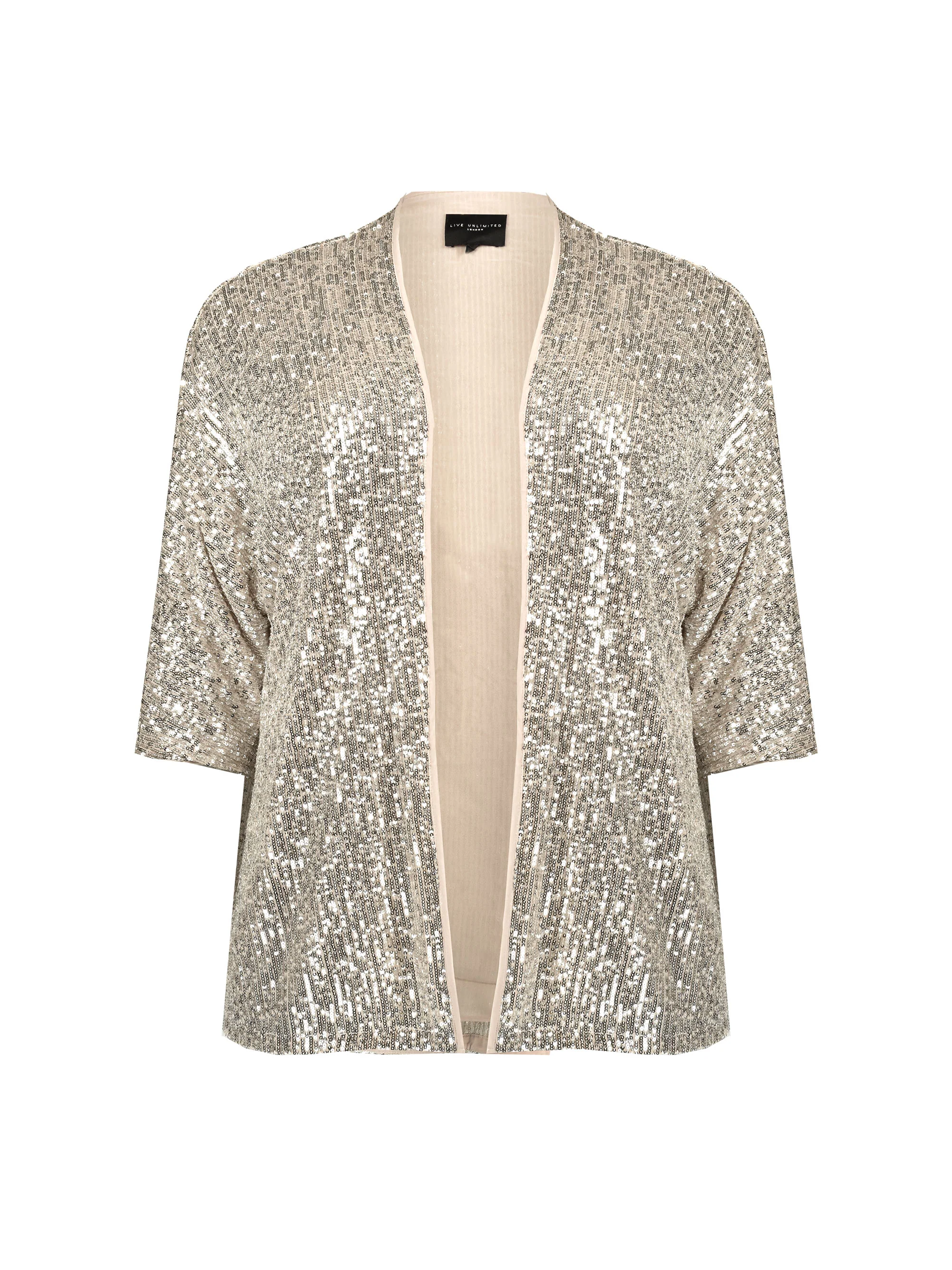 Champagne Batwing Sleeve Sequin Jacket - Image 7