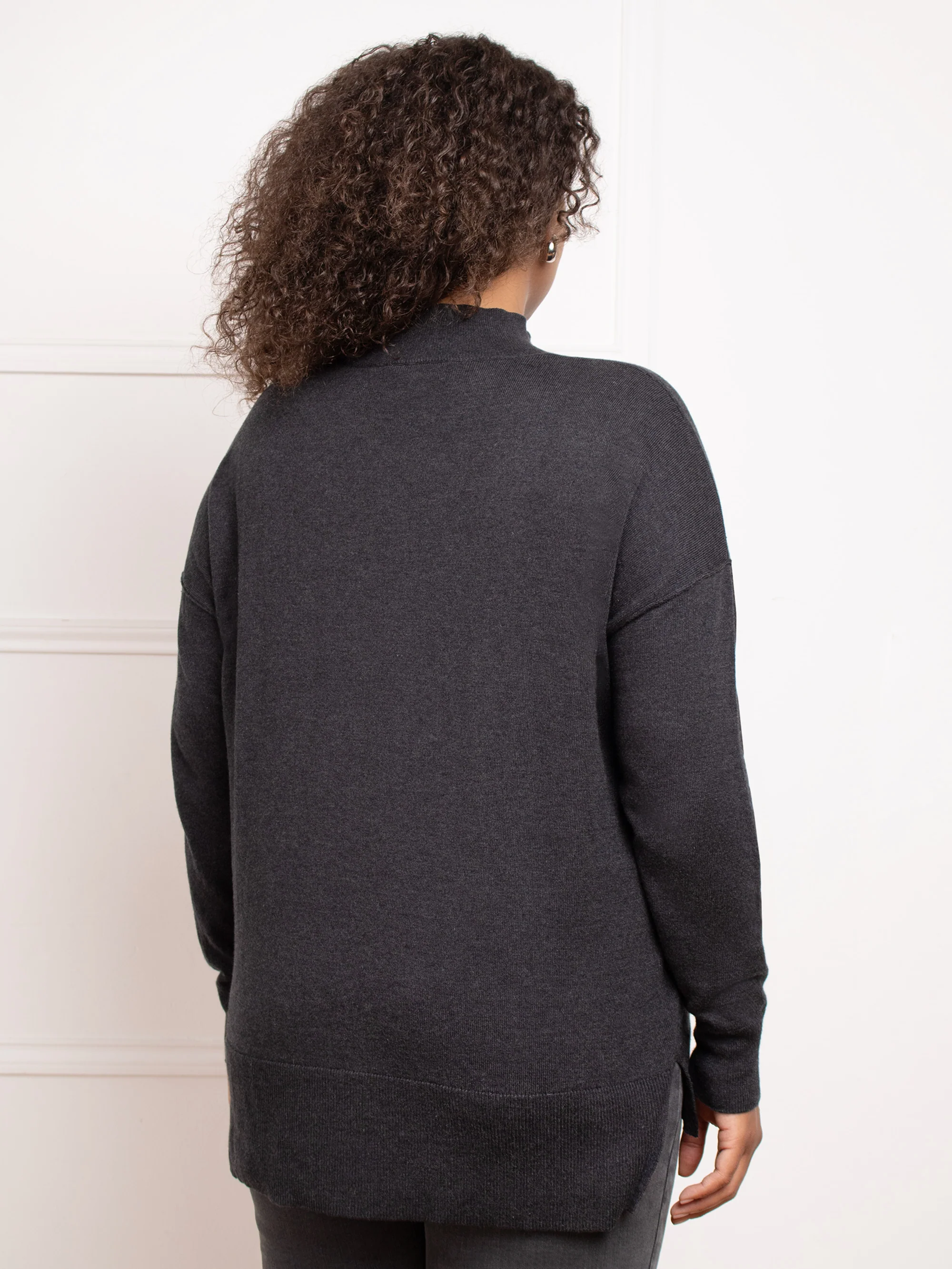 Charcoal Grey Mock Neck Jumper - Image 5