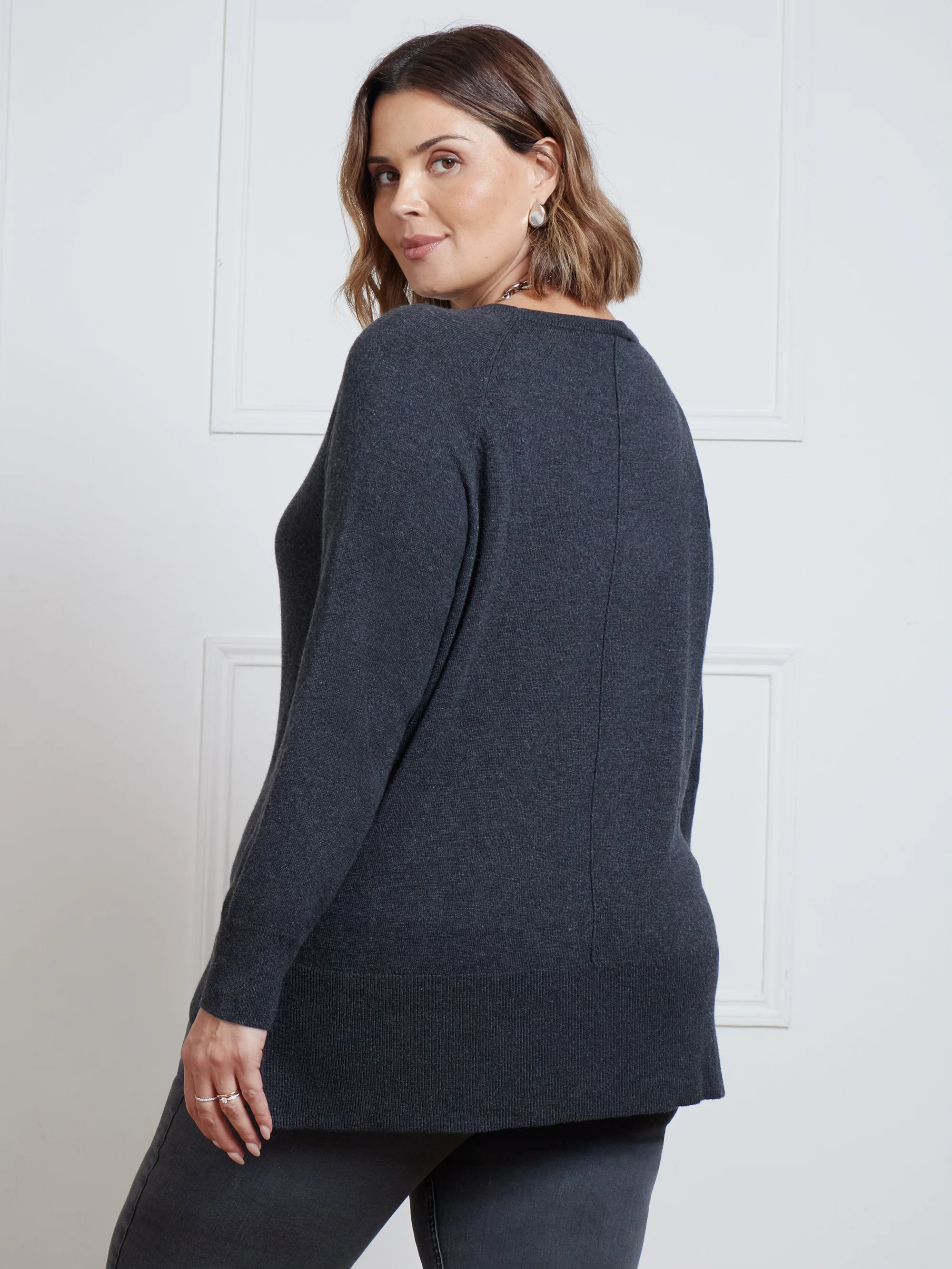 Charcoal Grey Scoop Neck Jumper - Image 3