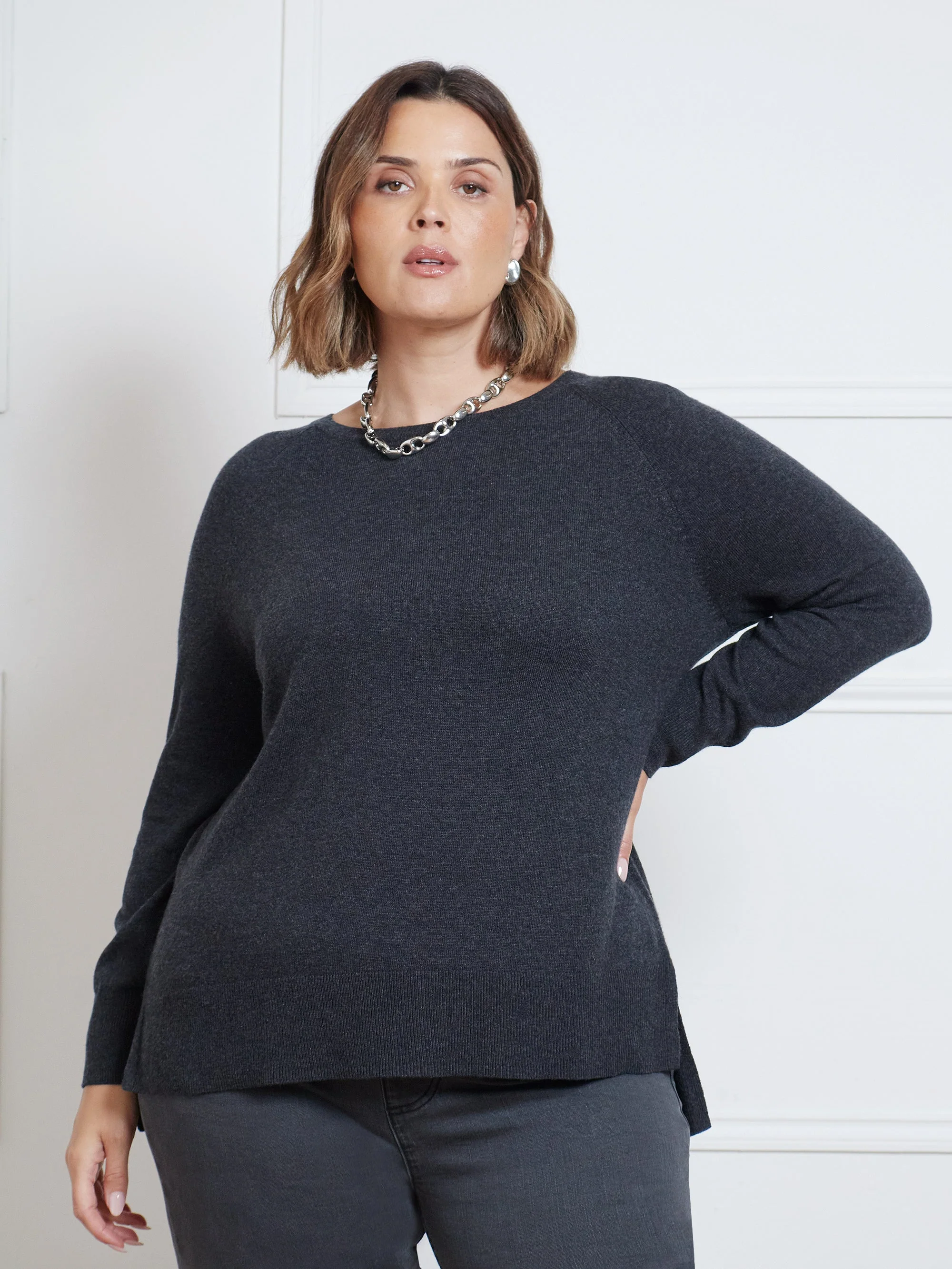 Charcoal Grey Scoop Neck Jumper - Image 5