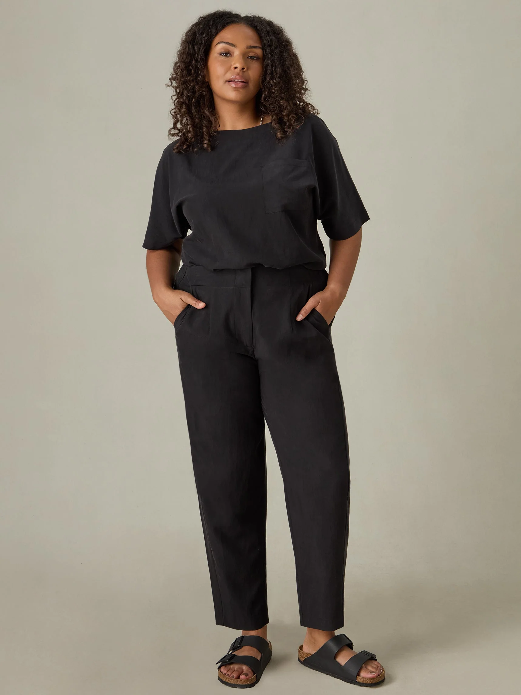 Charcoal Tencel Blend Relaxed Tapered Trouser - Image 5