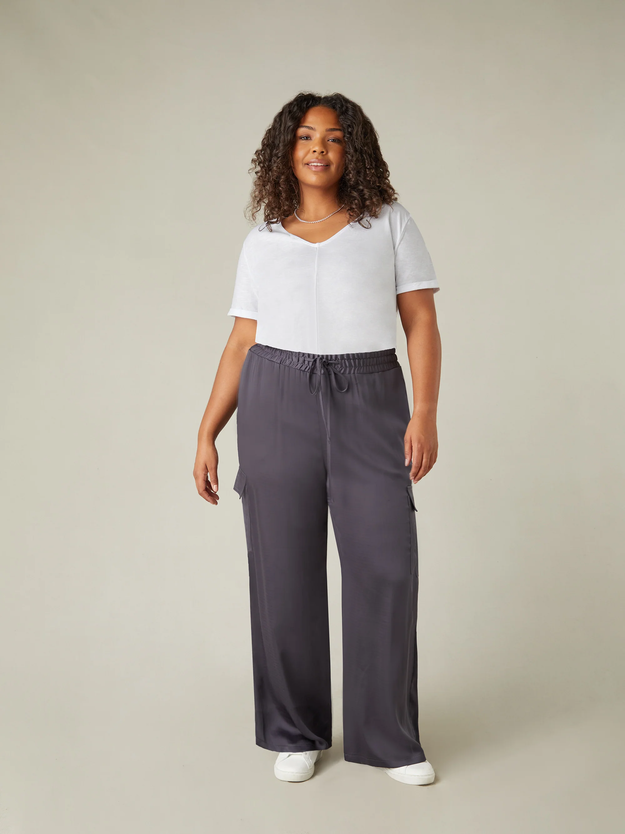 Charcoal Satin Cargo Trousers - Image 3