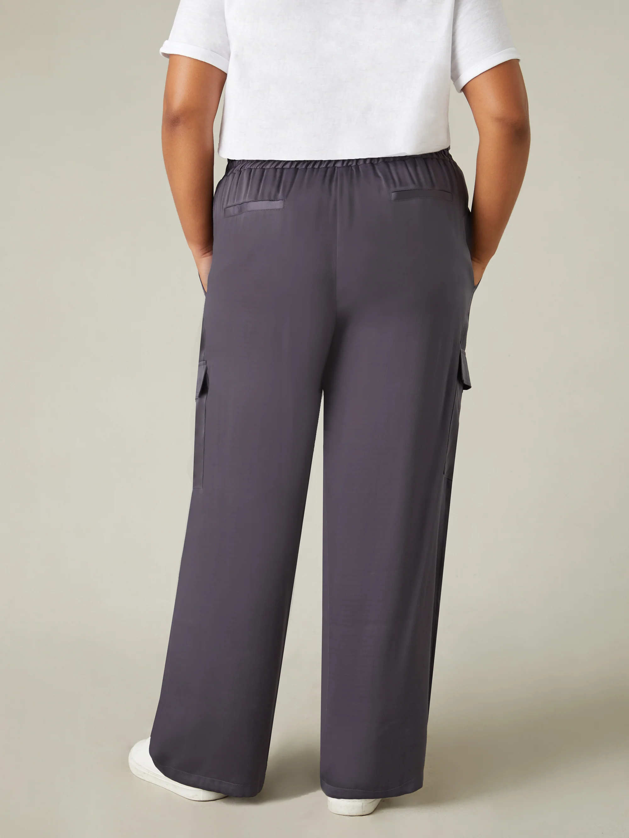 Charcoal Satin Cargo Trousers - Image 5