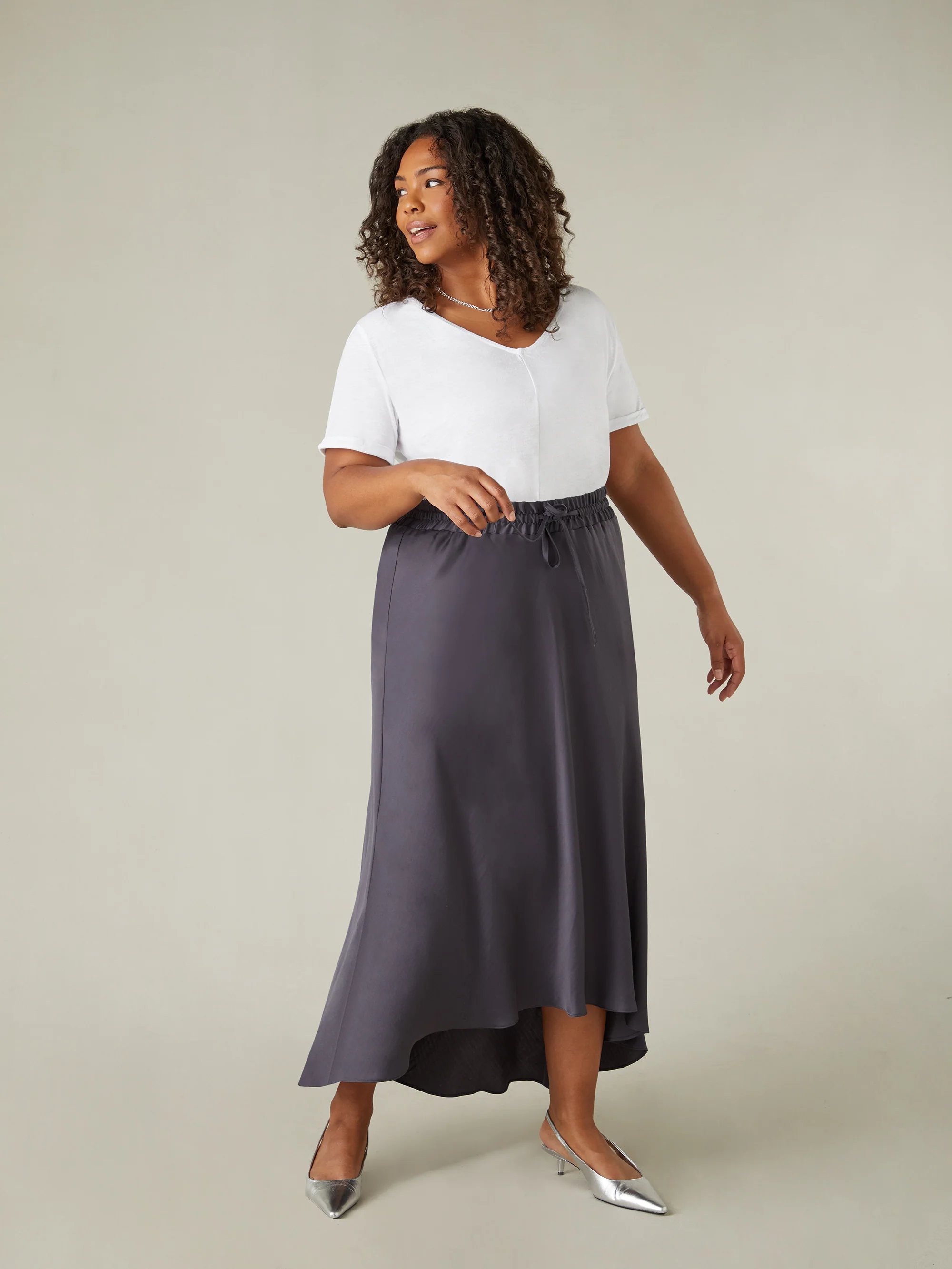 Charcoal Satin High Low Skirt - Image 3