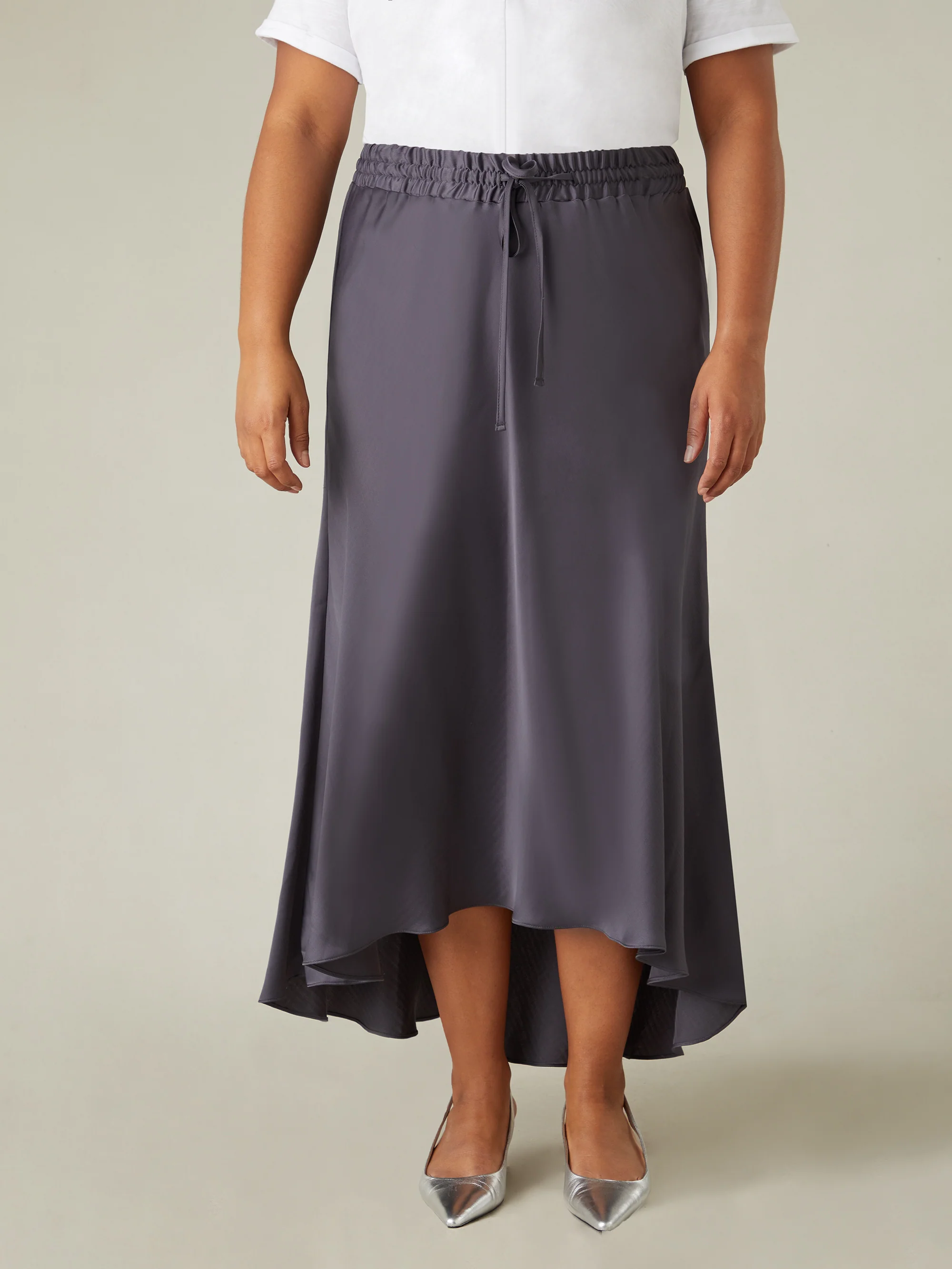 Charcoal Satin High Low Skirt - Image 4
