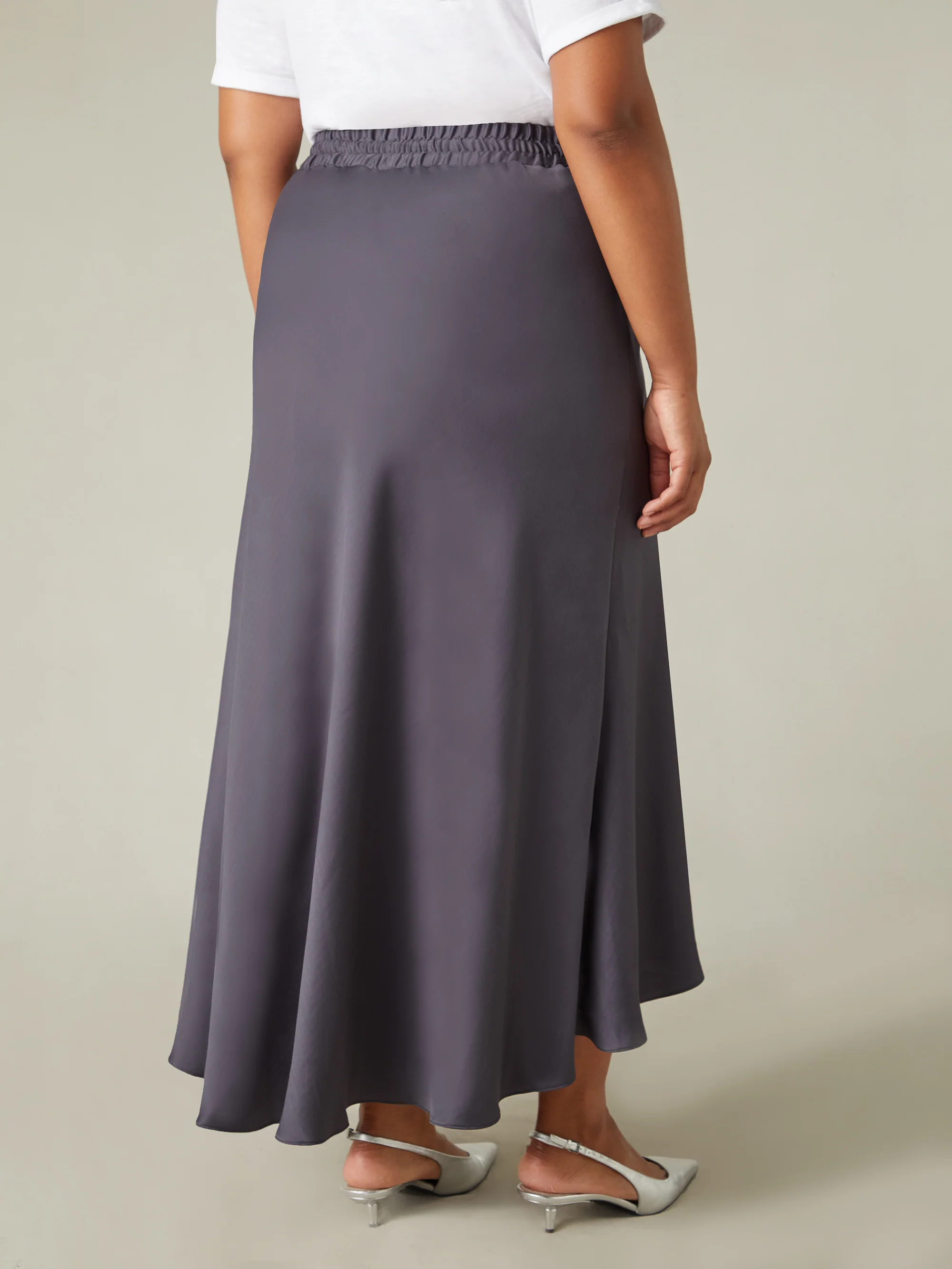 Charcoal Satin High Low Skirt - Image 6