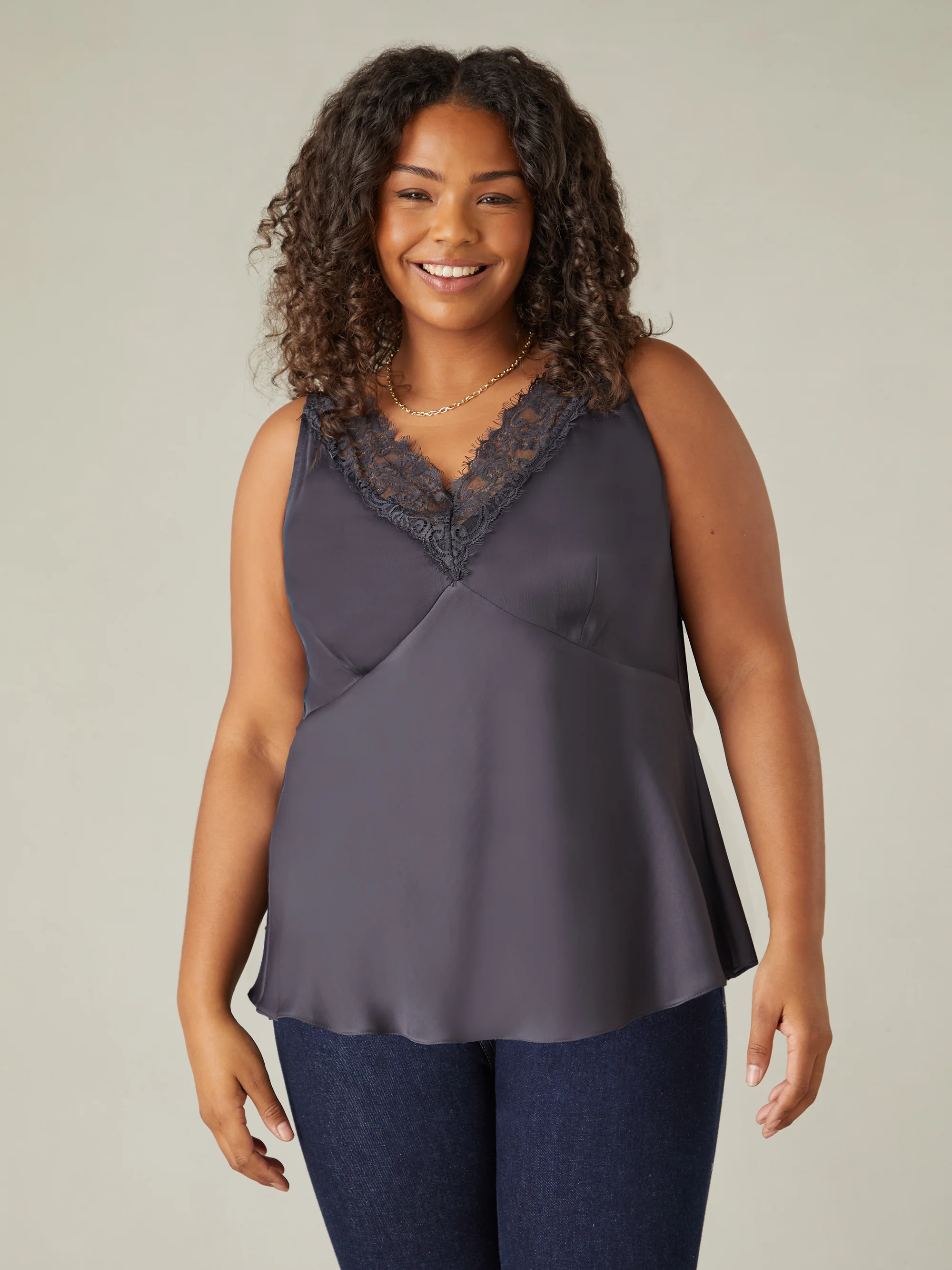 Charcoal Satin Lace Cami - Image 3