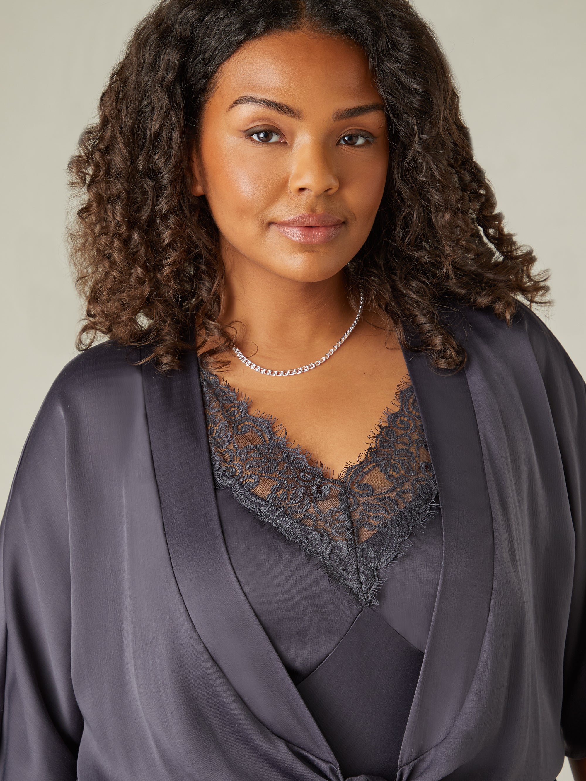 Charcoal Satin Tie Front Cover Up - Image 4
