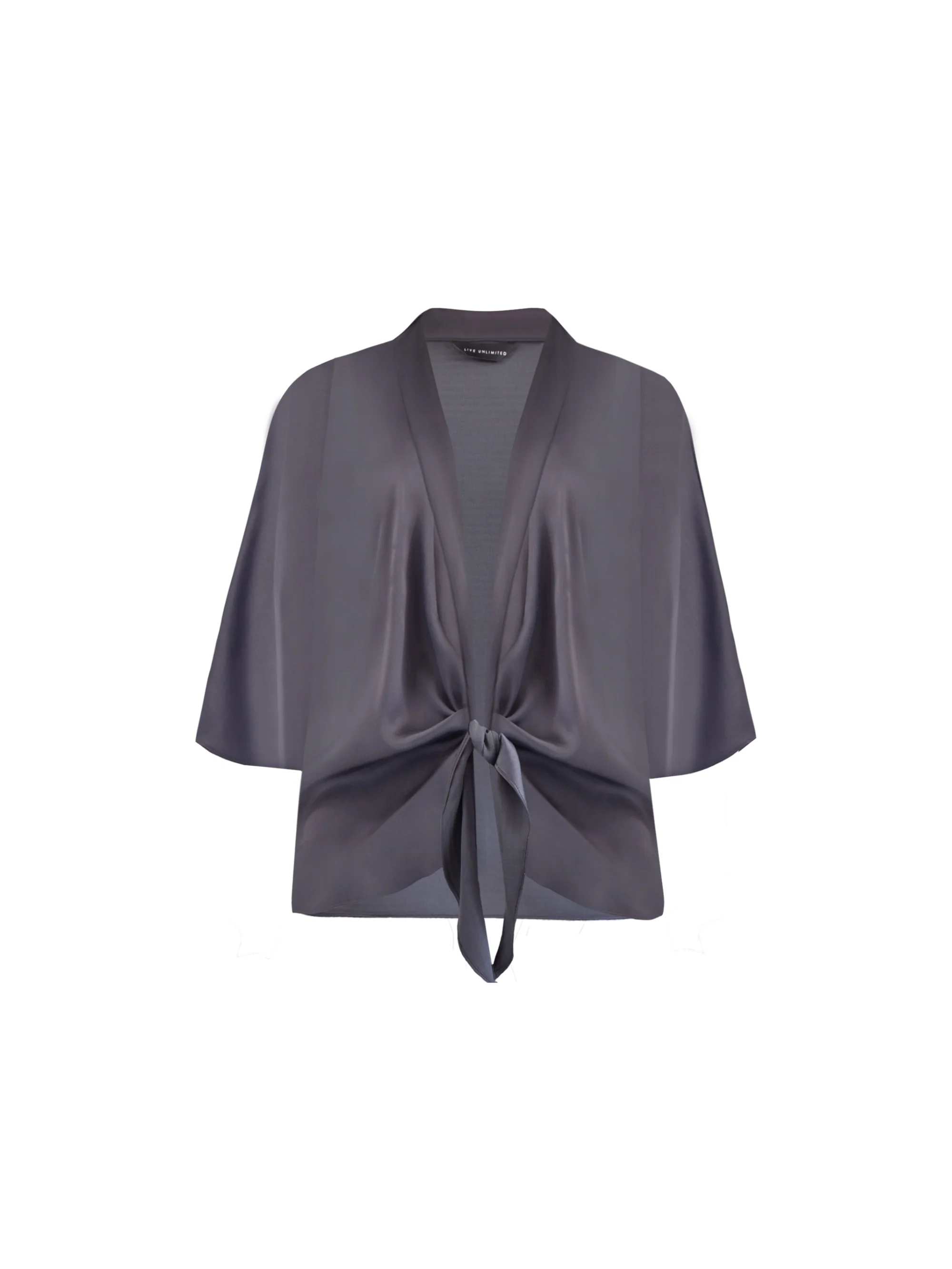 Charcoal Satin Tie Front Cover Up - Image 7