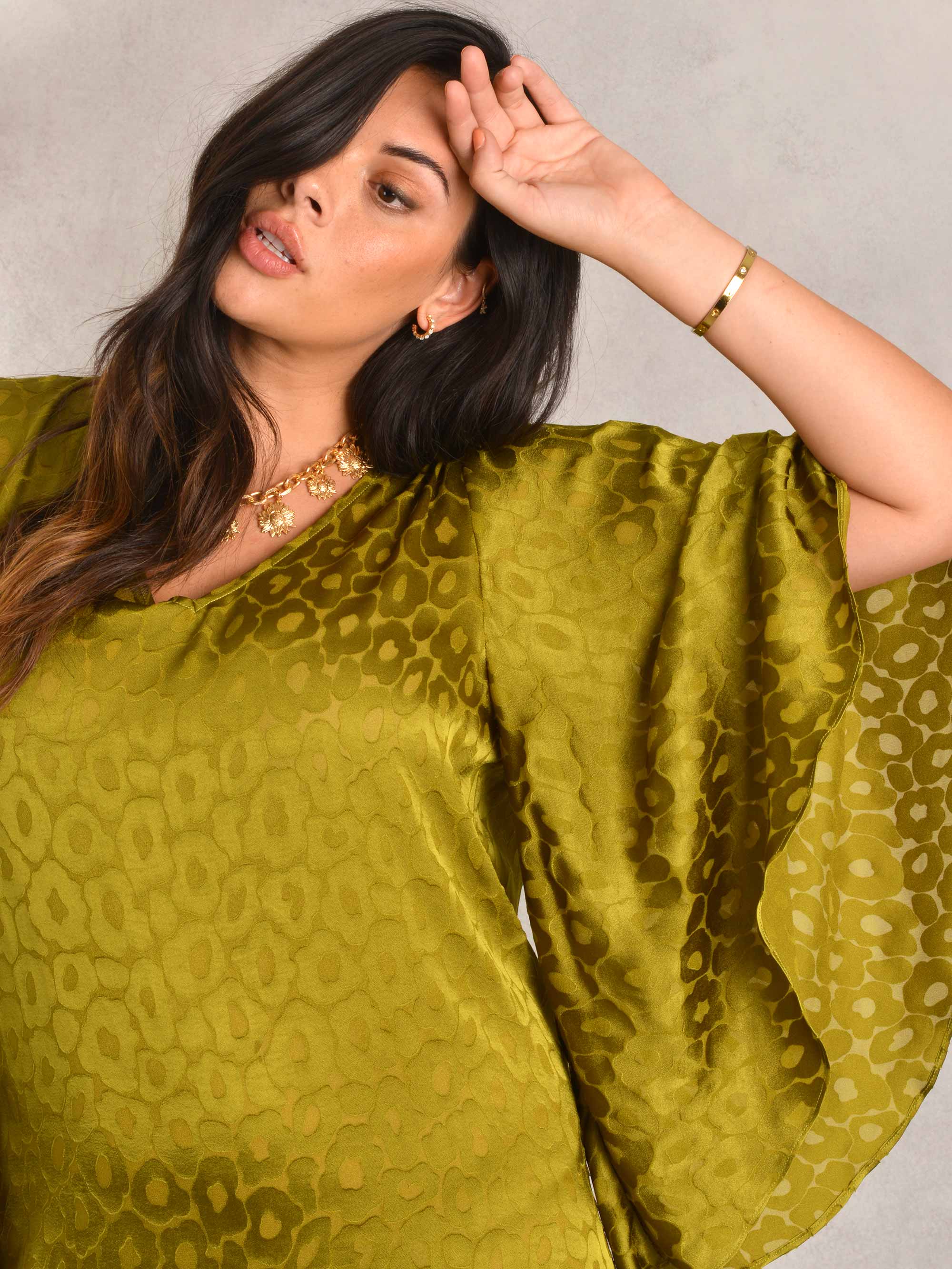Chartreuse Animal Burnout Kaftan Dress - Image 3