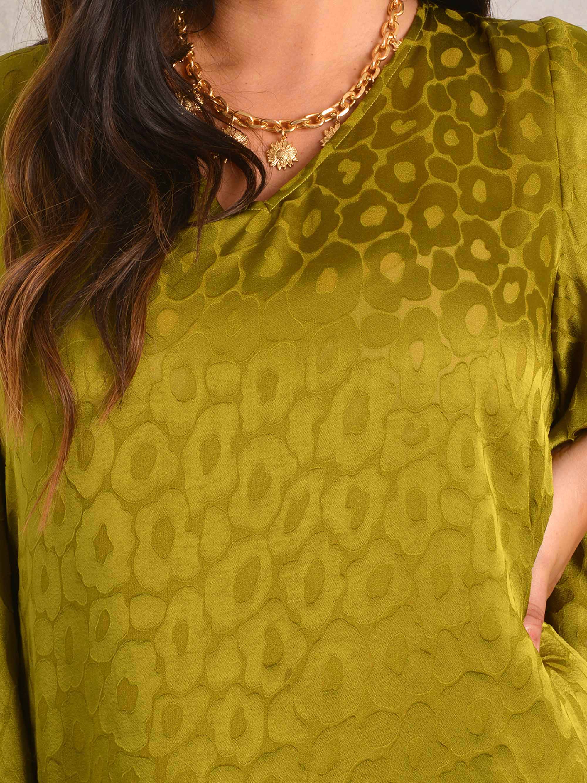 Chartreuse Animal Burnout Kaftan Dress - Image 4