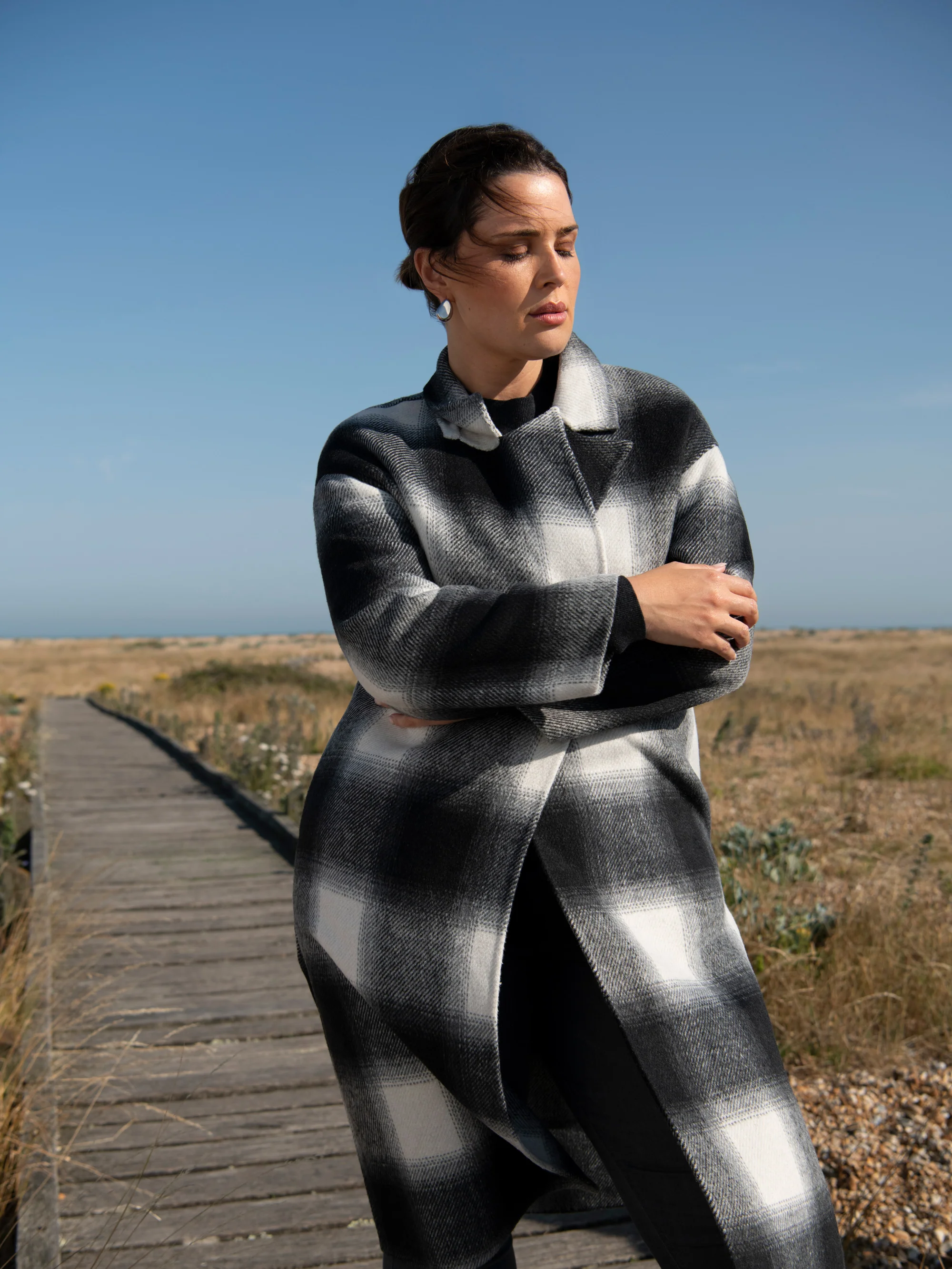 Check Wool Blend Double Faced Long Coat - Image 2