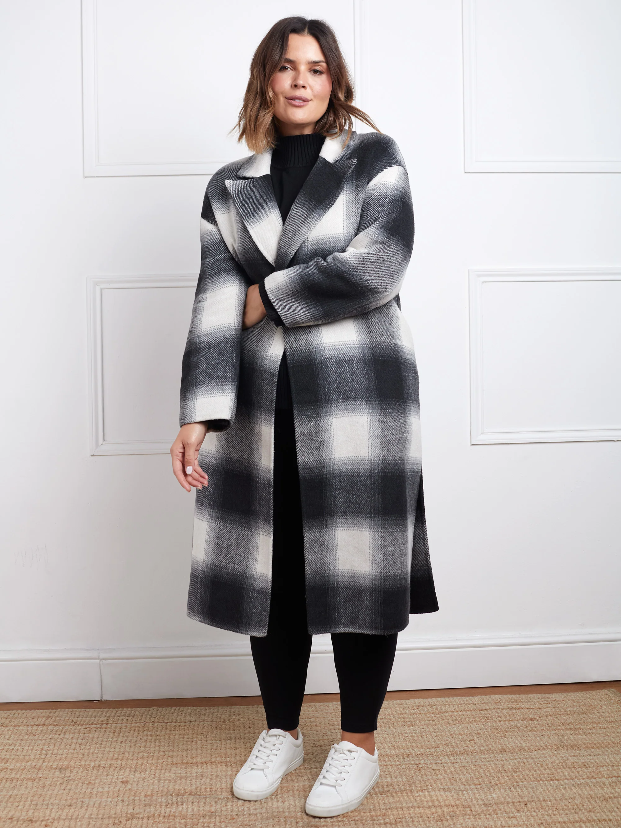 Check Wool Blend Double Faced Long Coat - Image 5