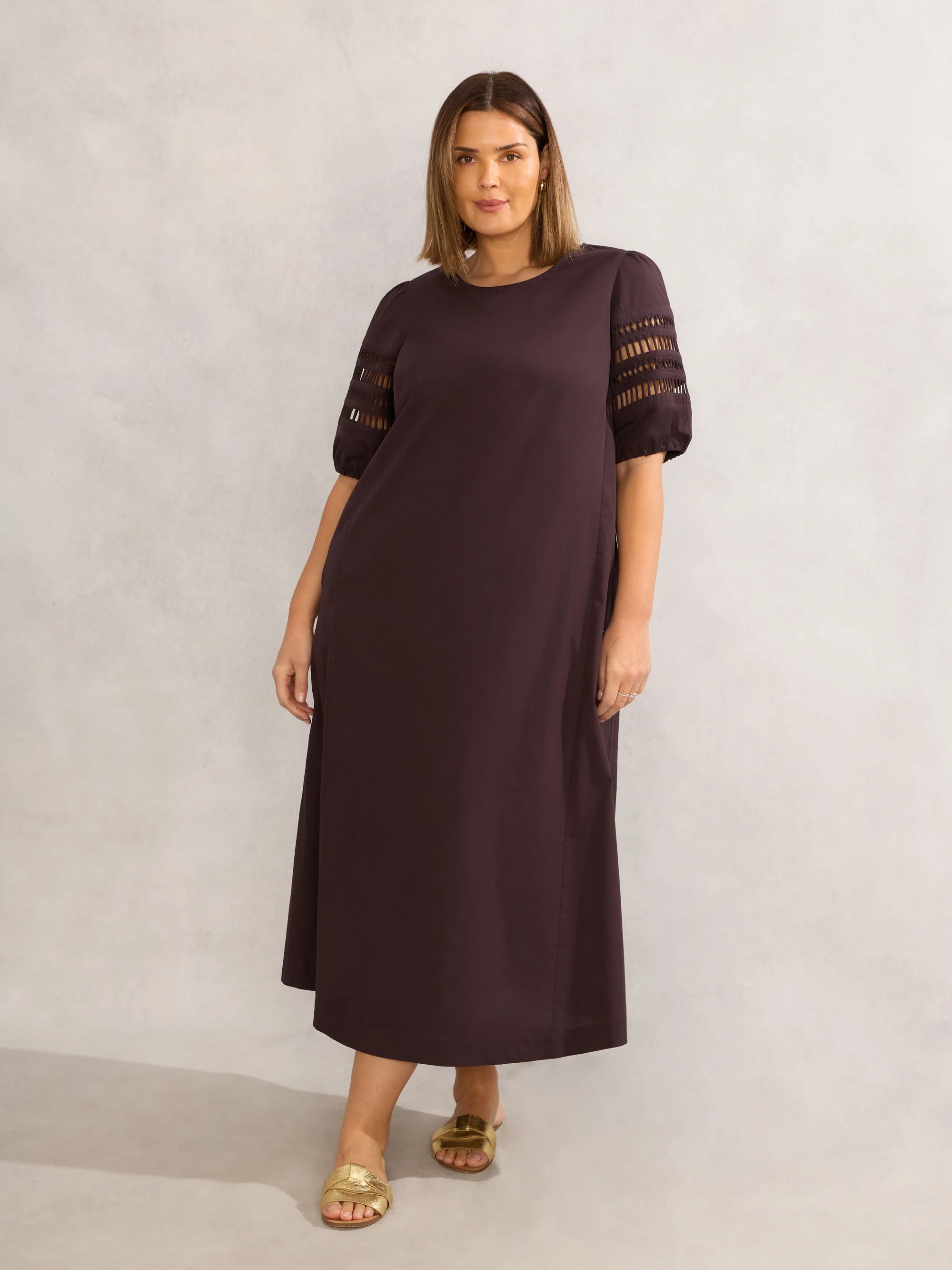 Chocolate Cotton Puff Sleeve Midaxi Dress - Image 4