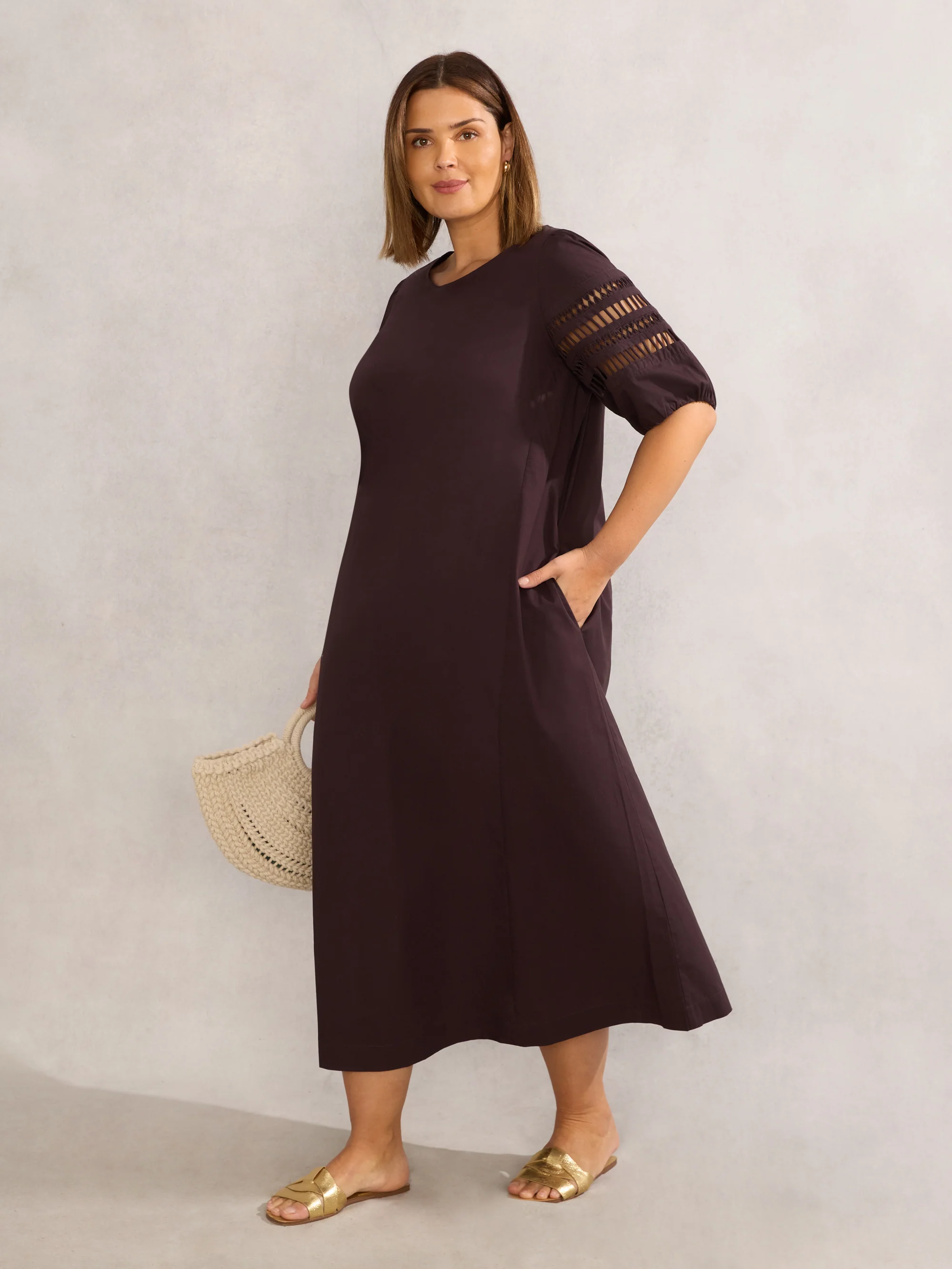 Chocolate Cotton Puff Sleeve Midaxi Dress - Image 5