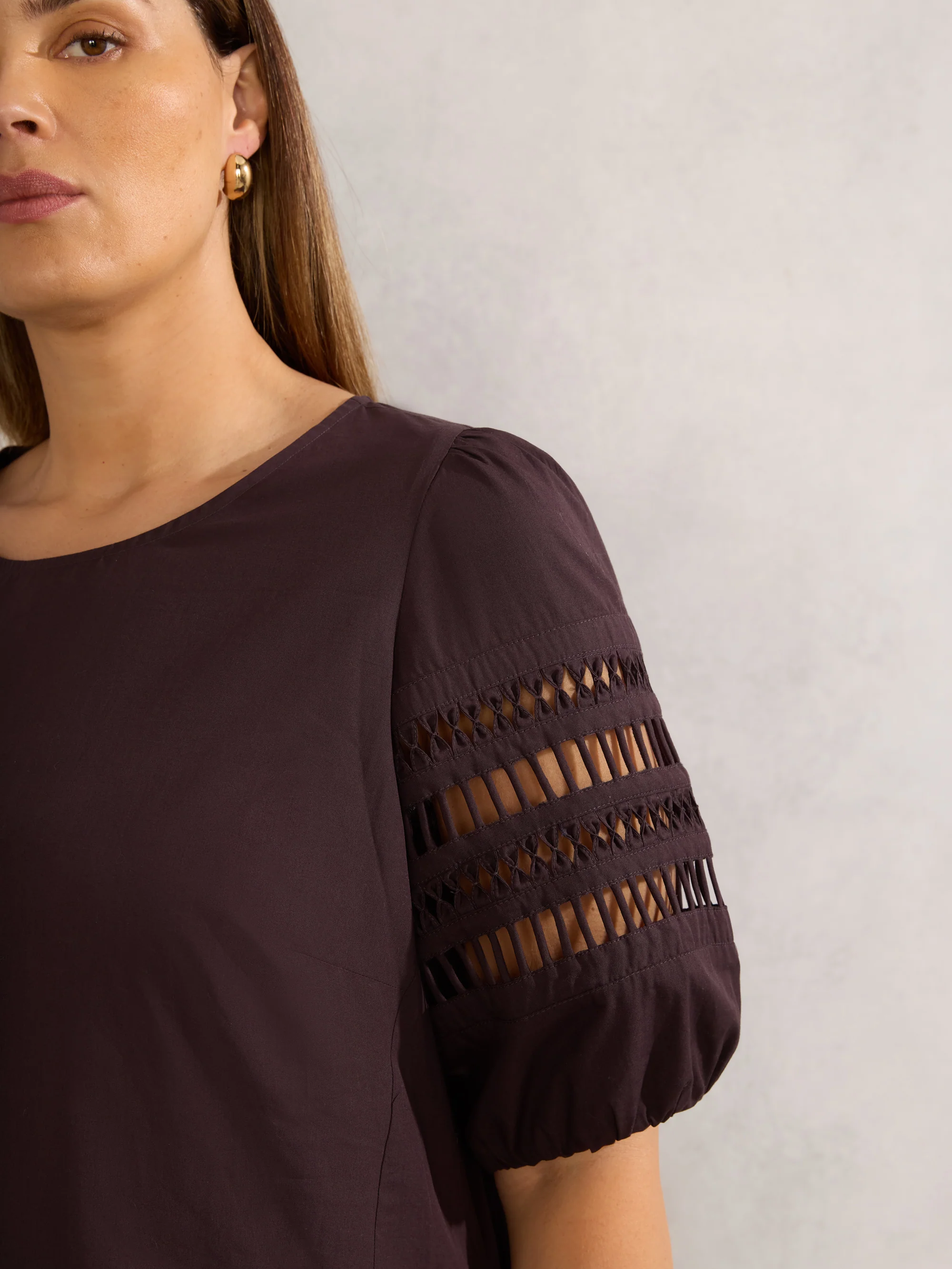 Chocolate Cotton Puff Sleeve Midaxi Dress - Image 6