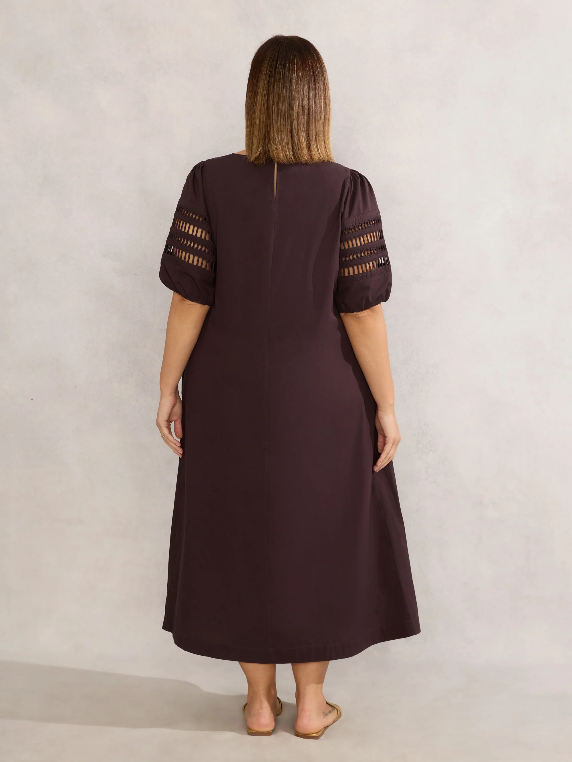 Chocolate Cotton Puff Sleeve Midaxi Dress - Image 7
