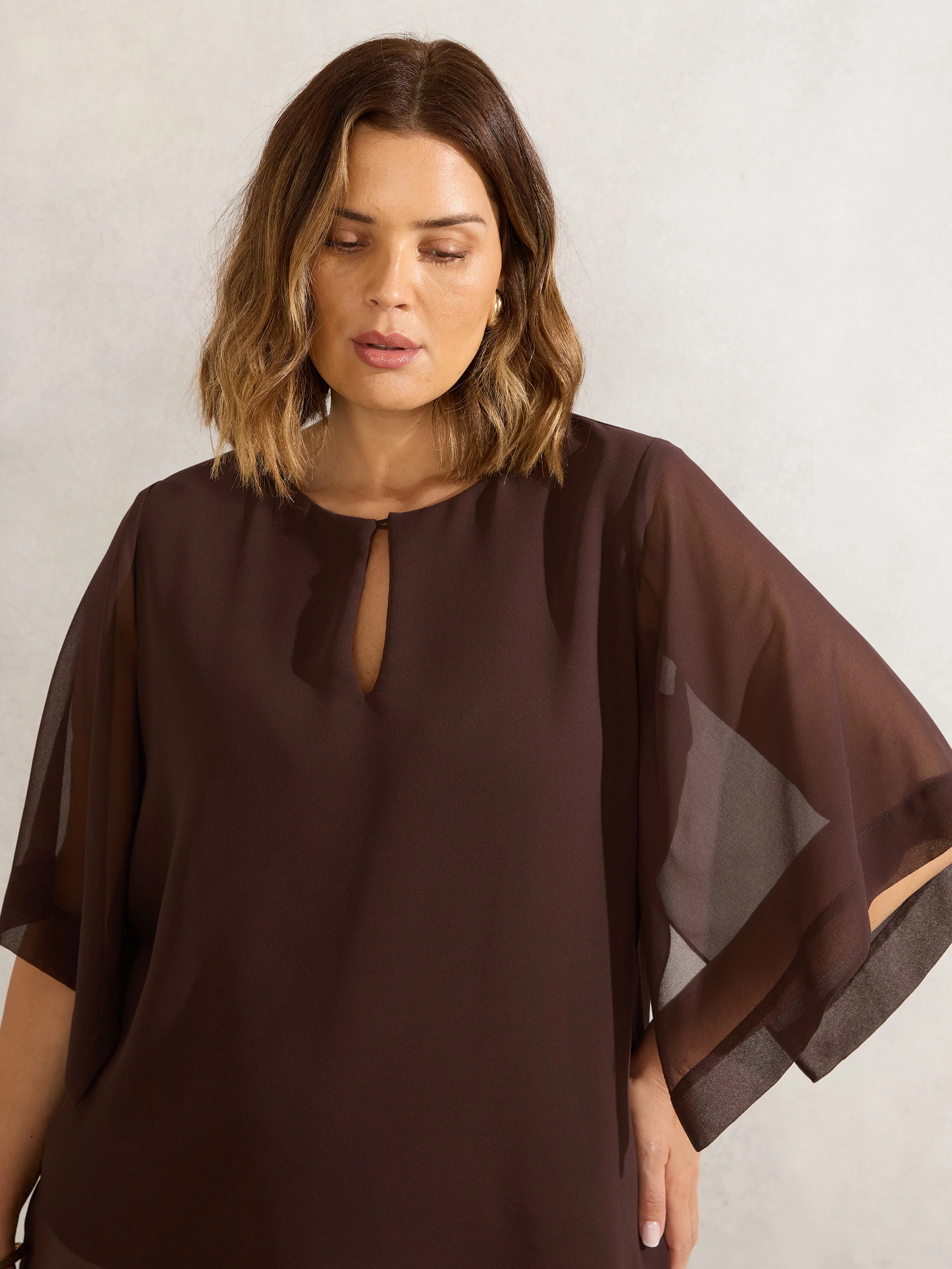 Chocolate Keyhole Overlay Blouse - Image 2