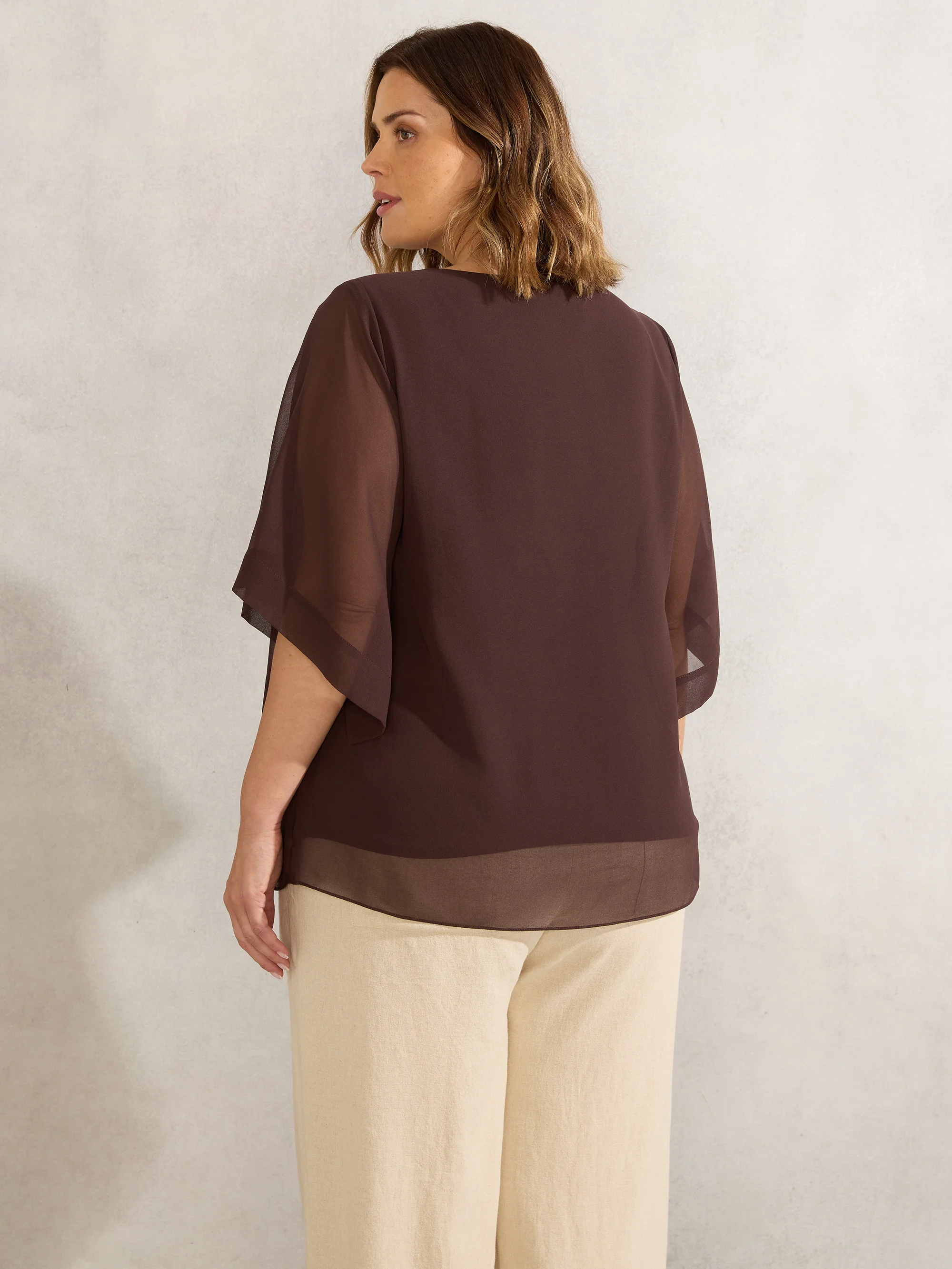Chocolate Keyhole Overlay Blouse - Image 3