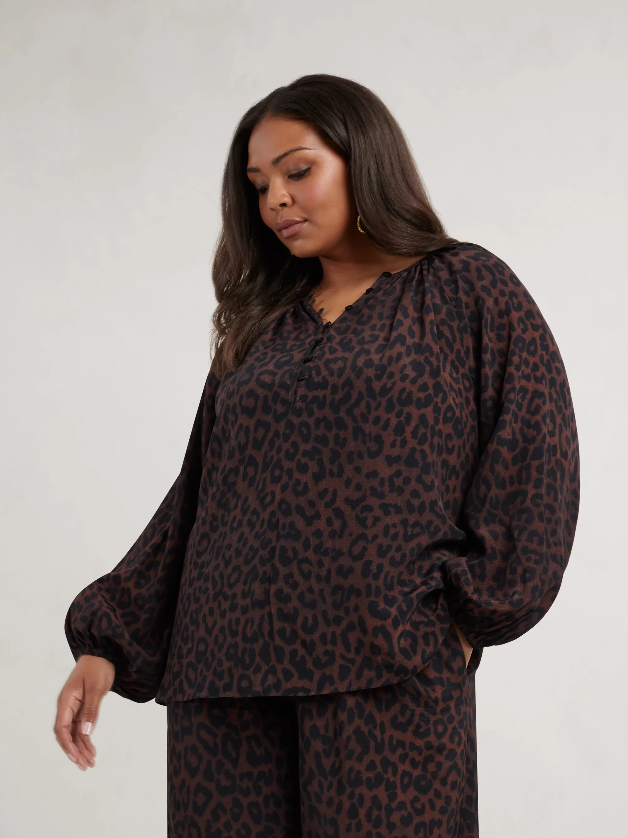 Chocolate Leopard Print Button Front Blouse - Image 2
