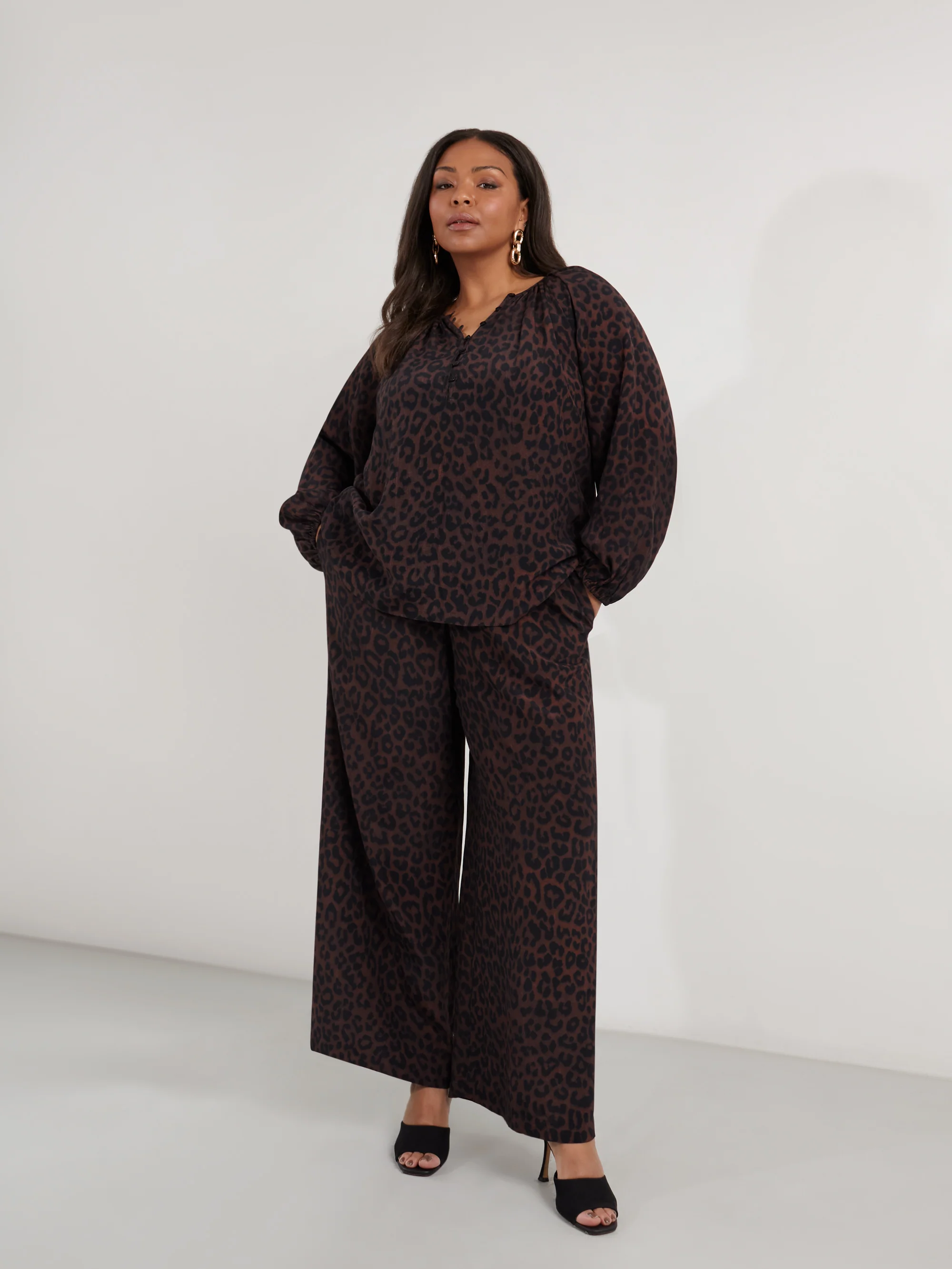 Chocolate Leopard Print Button Front Blouse - Image 3