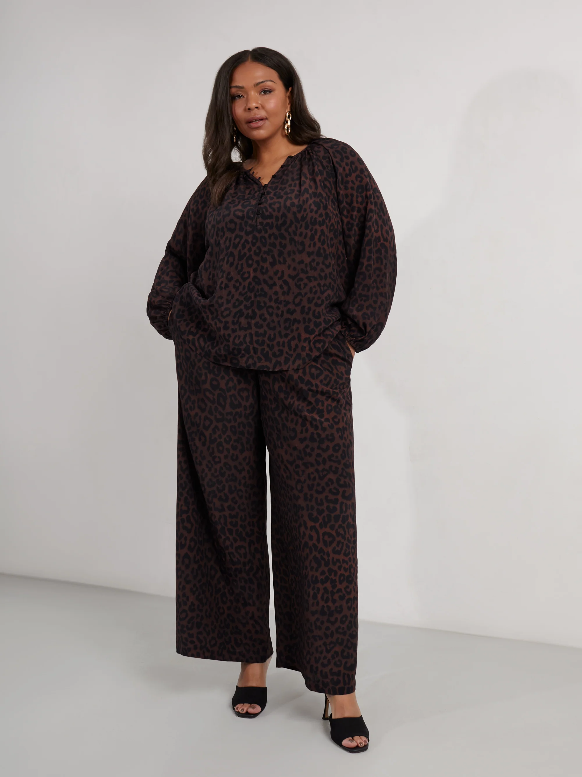 Chocolate Leopard Print Button Front Blouse - Image 4