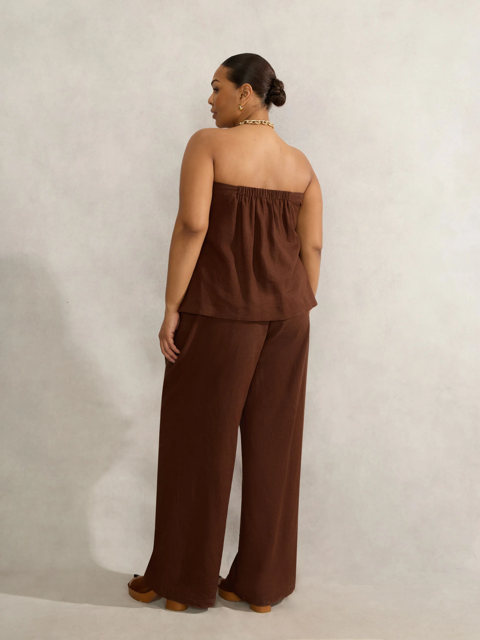 Chocolate Linen Blend Bandeau Top - Image 4