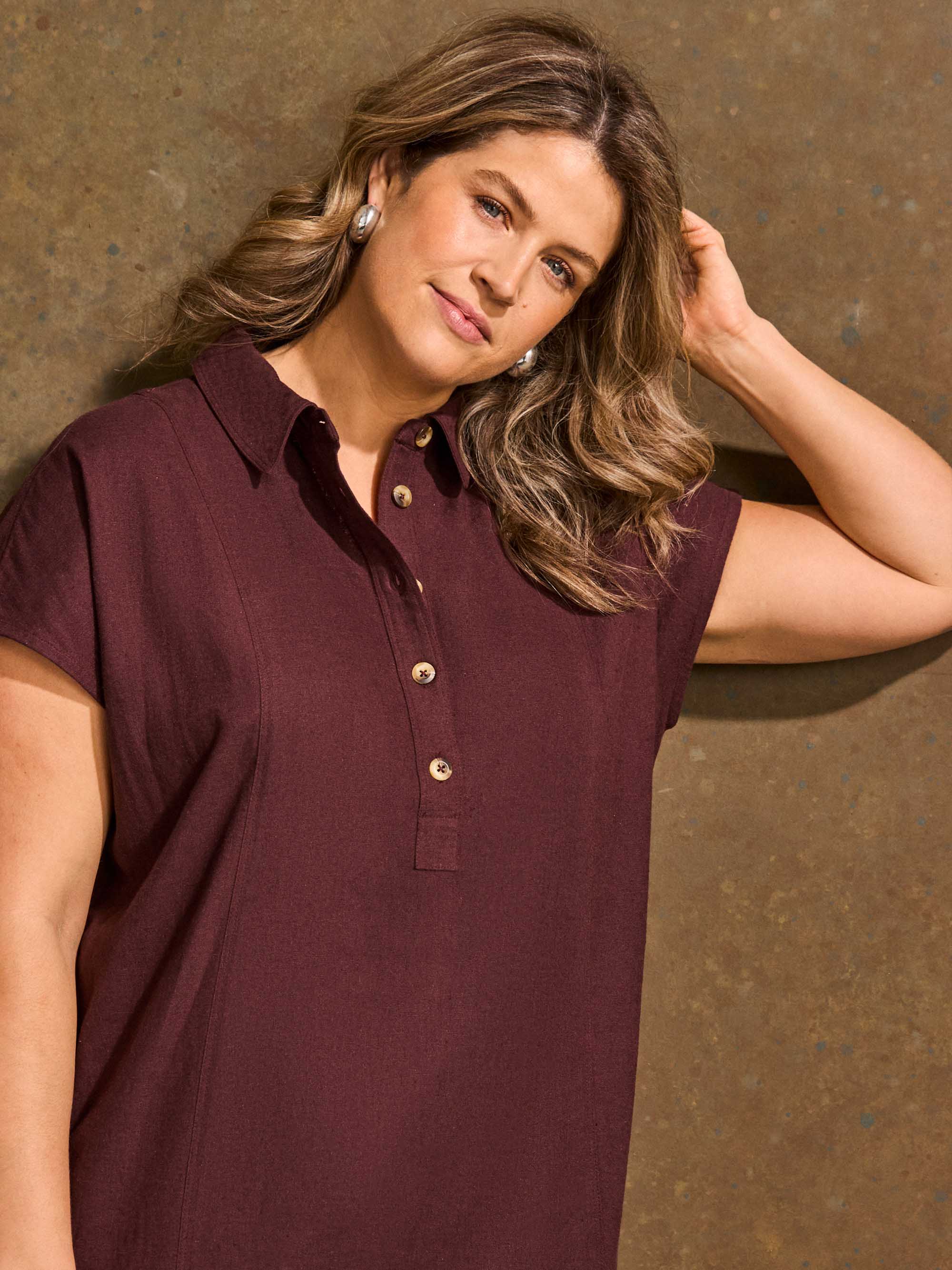 Chocolate Linen Blend Button Front Midaxi Shirt Dress - Image 6