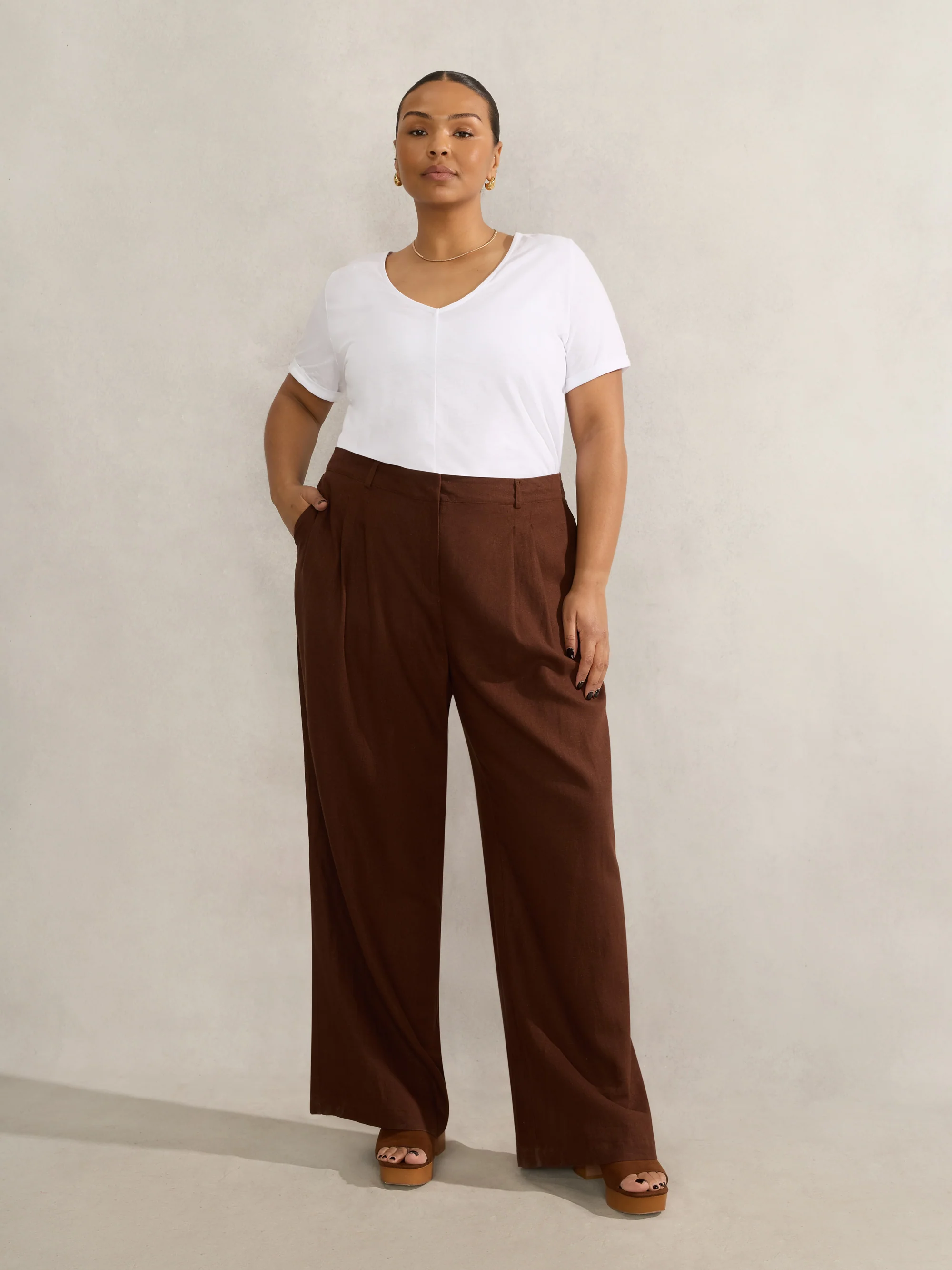 Chocolate Linen Blend Tailored Trouser - Image 2