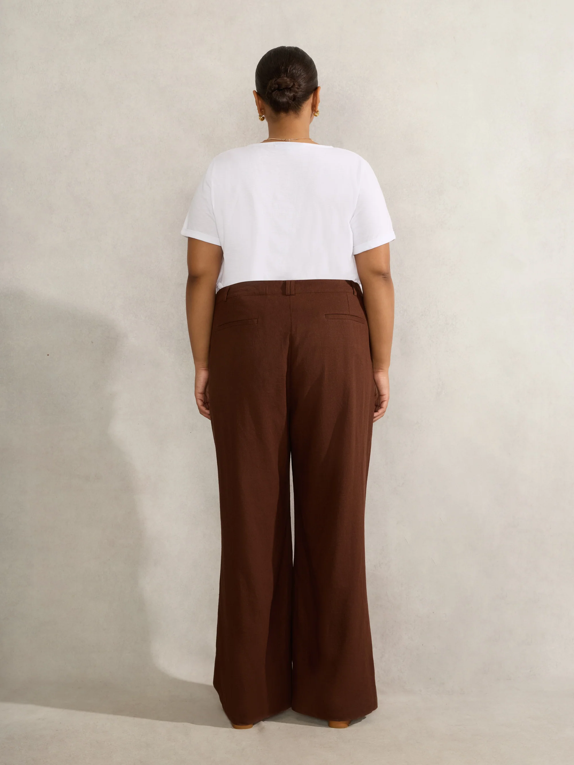 Chocolate Linen Blend Tailored Trouser - Image 3