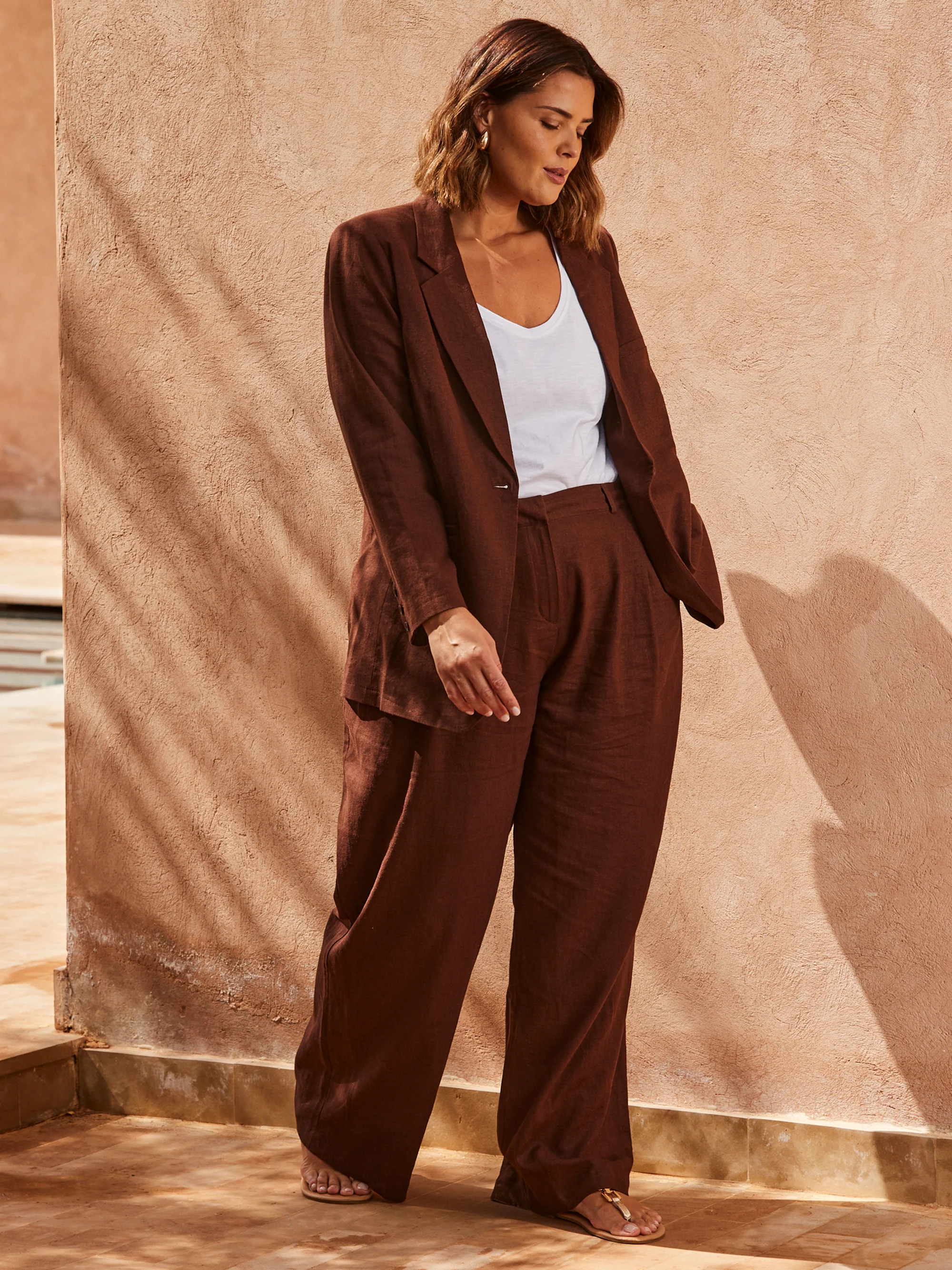 Chocolate Linen Blend Tailored Trouser - Image 4