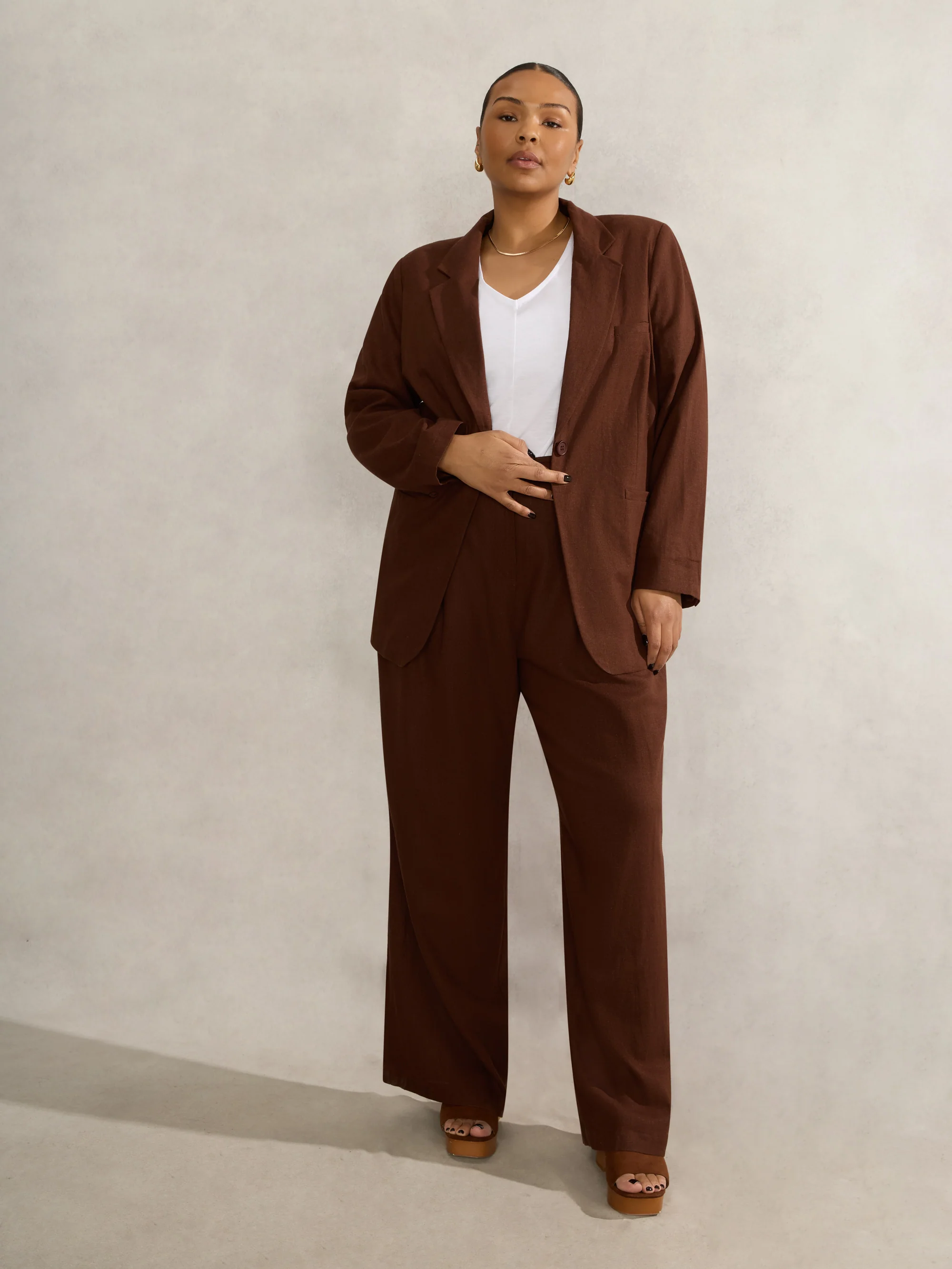 Chocolate Linen Blend Tailored Trouser - Image 6