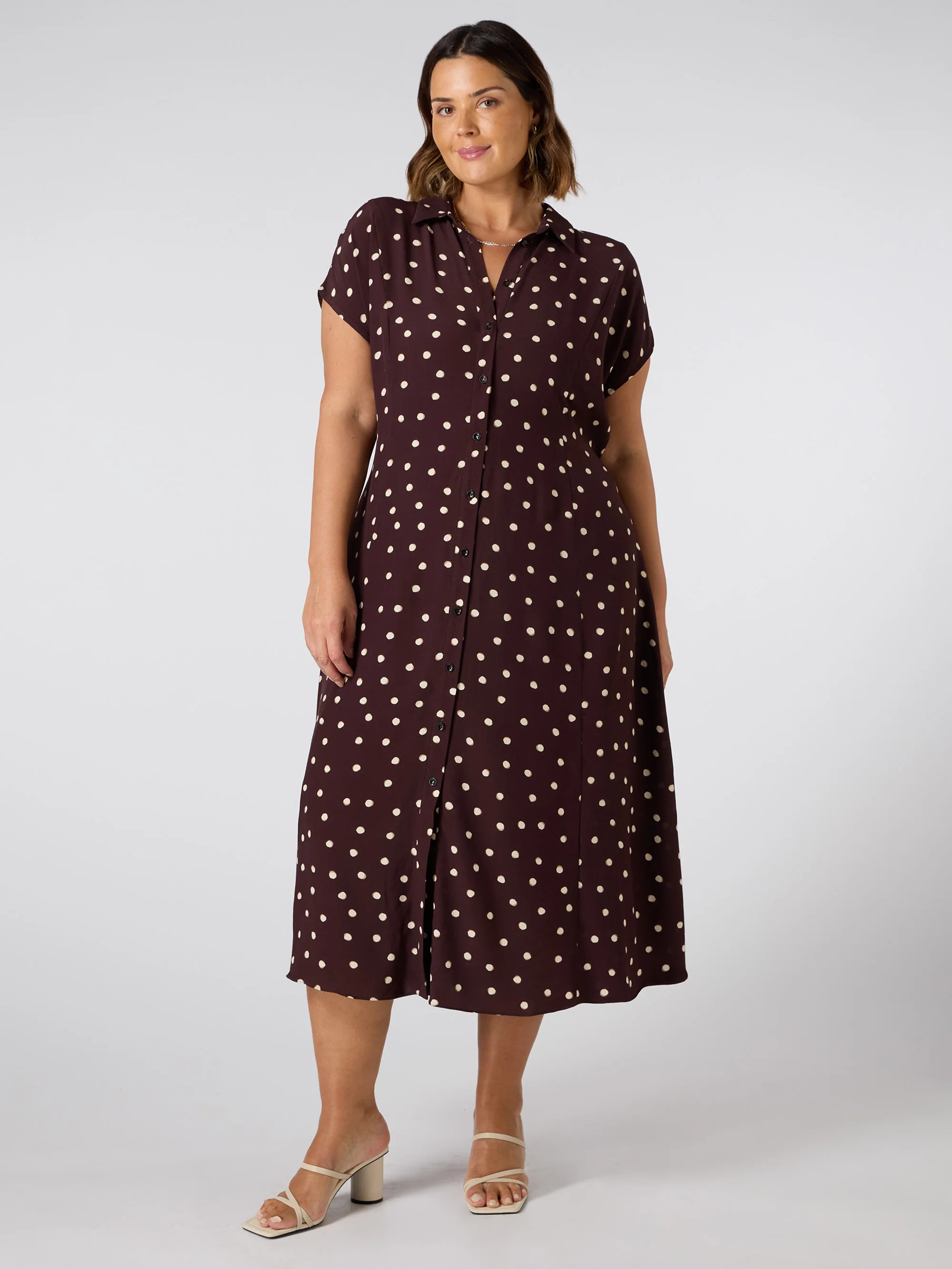 Chocolate Polka Dot Midaxi Shirt Dress - Image 2