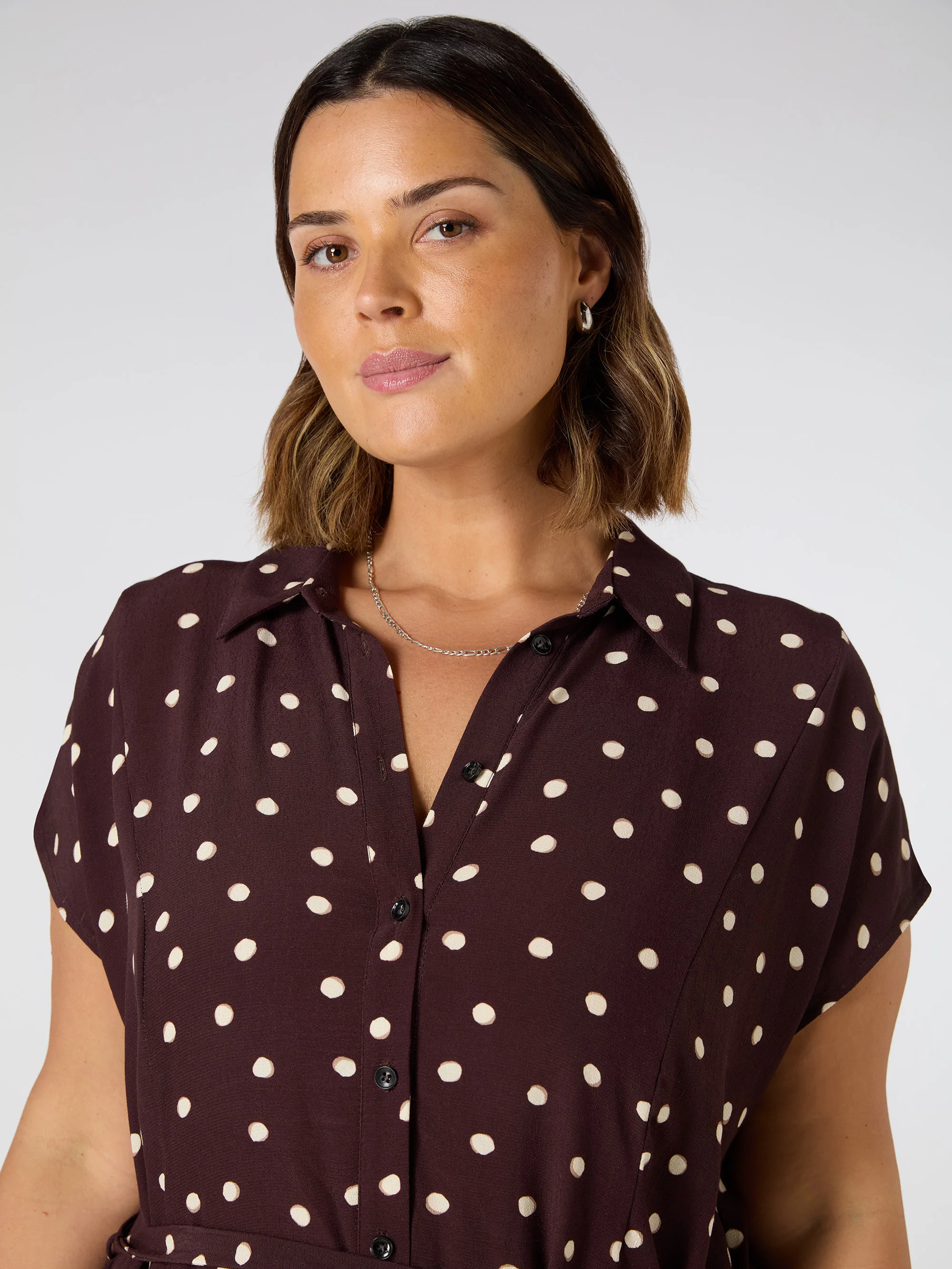 Chocolate Polka Dot Midaxi Shirt Dress - Image 4