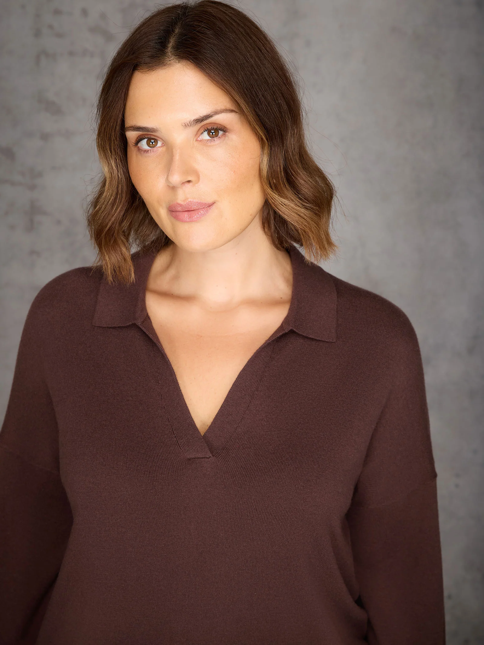 Chocolate Brown Polo Knit Jumper - Image 3
