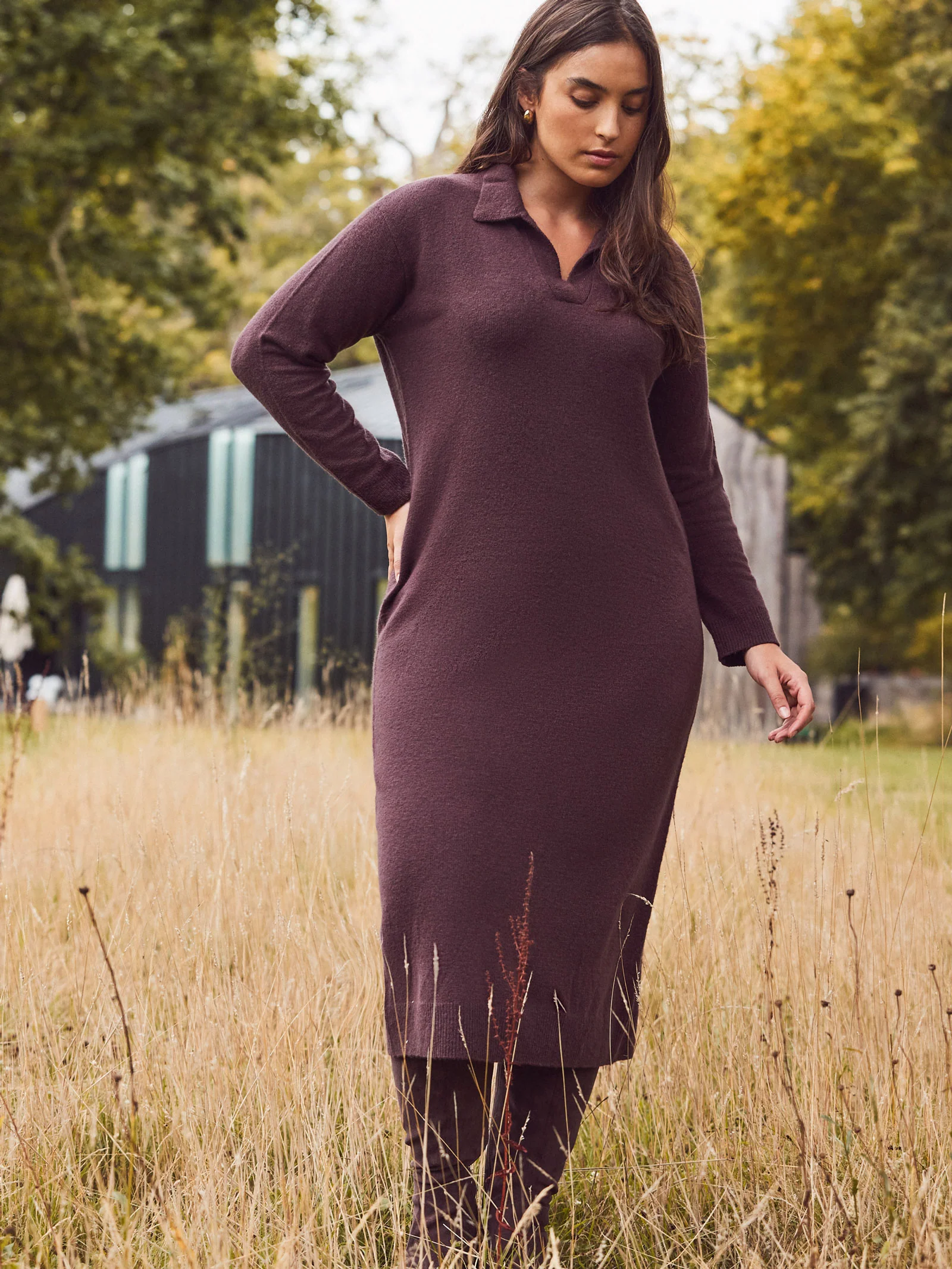 Chocolate Brown Polo Neck Knit Dress - Image 3