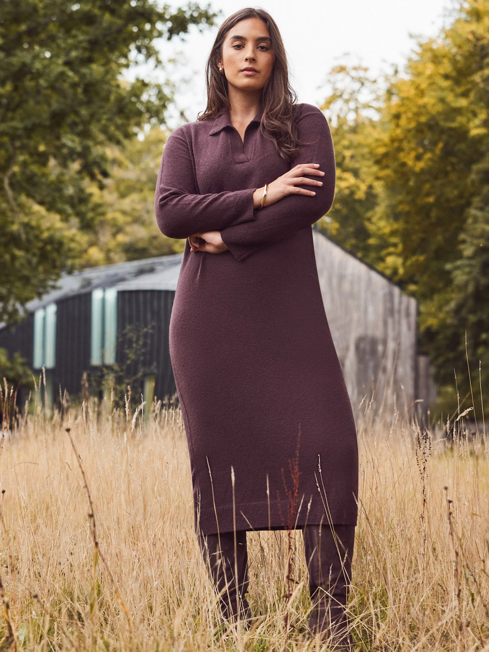 Chocolate Brown Polo Neck Knit Dress - Image 5