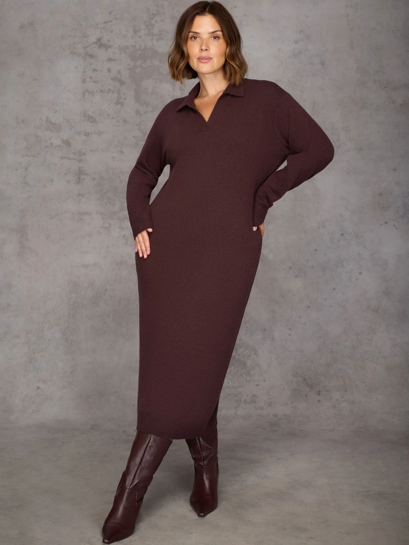 Chocolate Brown Polo Neck Knit Dress - Image 6