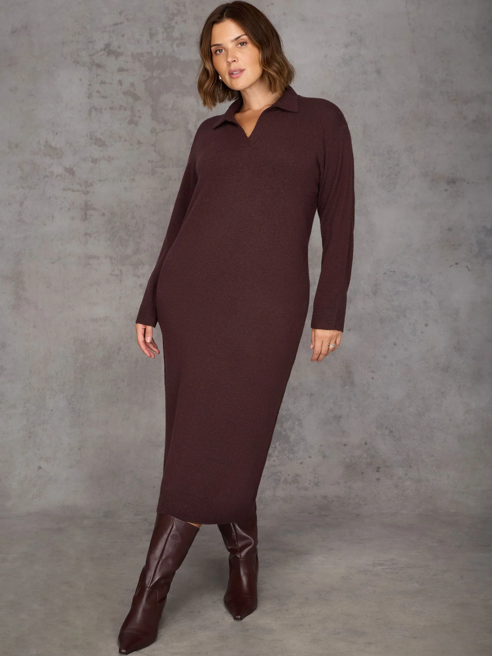 Chocolate Brown Polo Neck Knit Dress - Image 7