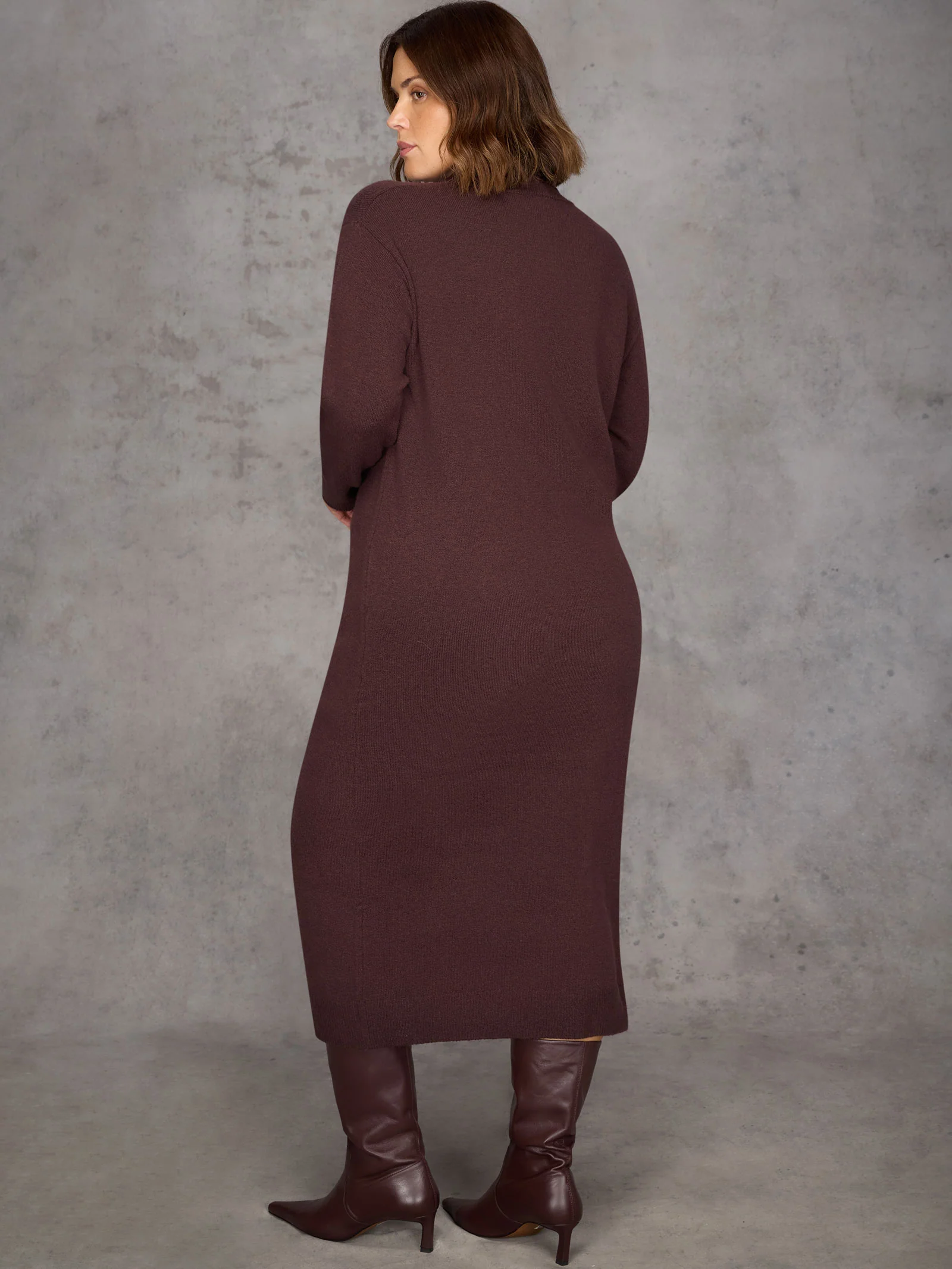 Chocolate Brown Polo Neck Knit Dress - Image 8
