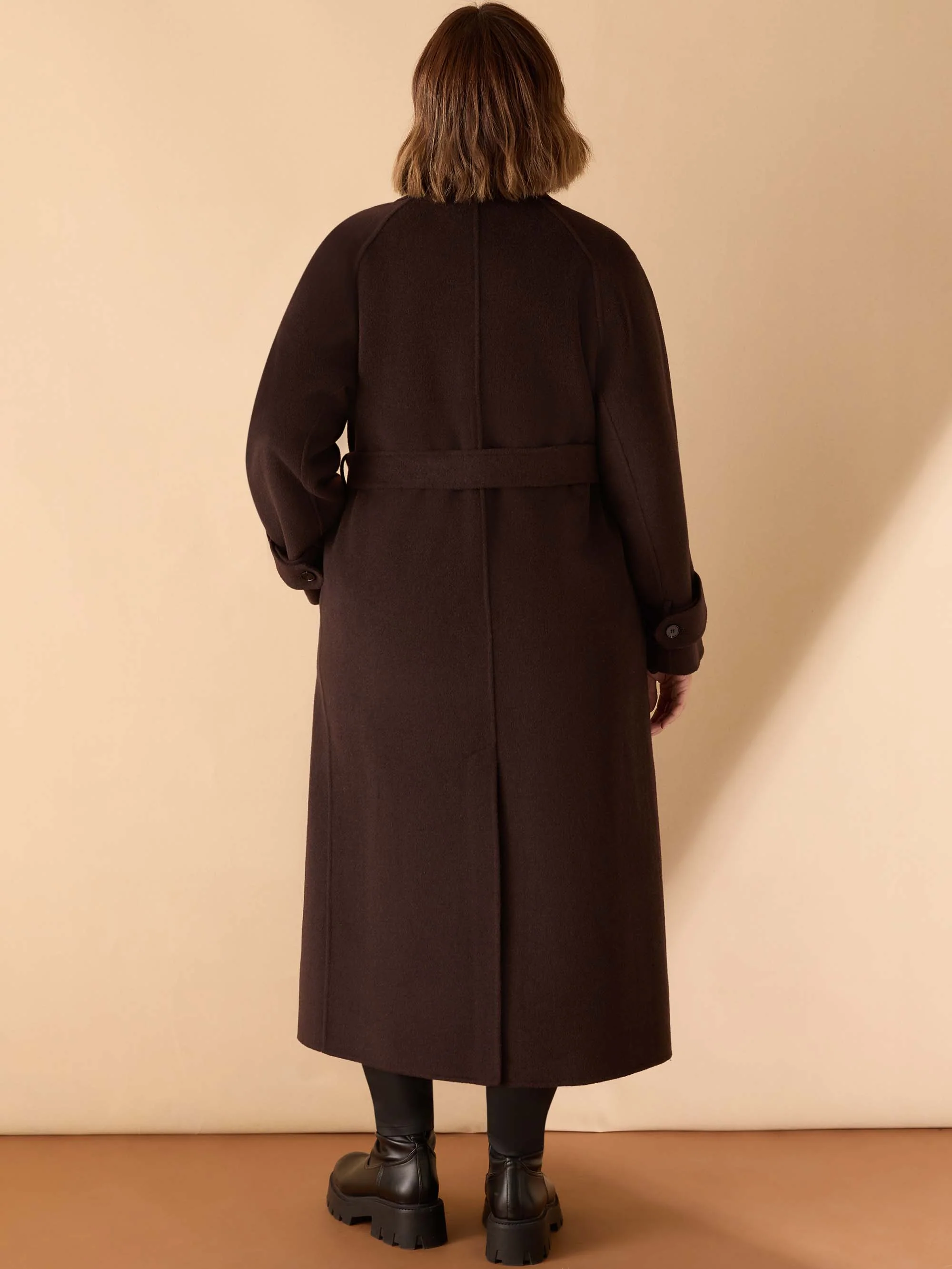 Chocolate Brown Wool Blend Belted Coat - Image 10