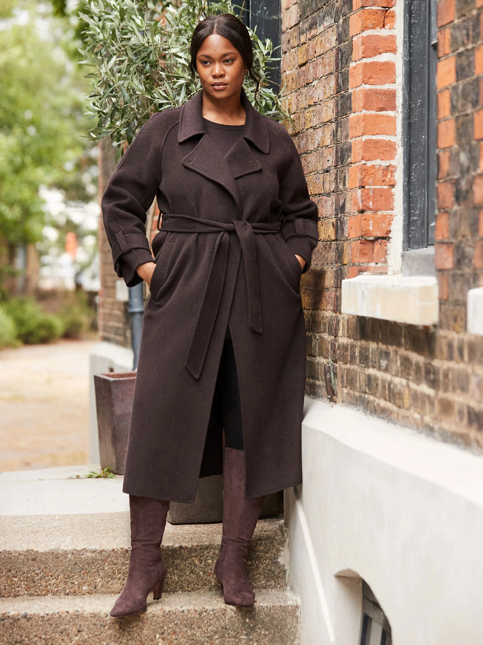 Chocolate Brown Wool Blend Belted Coat - Image 6