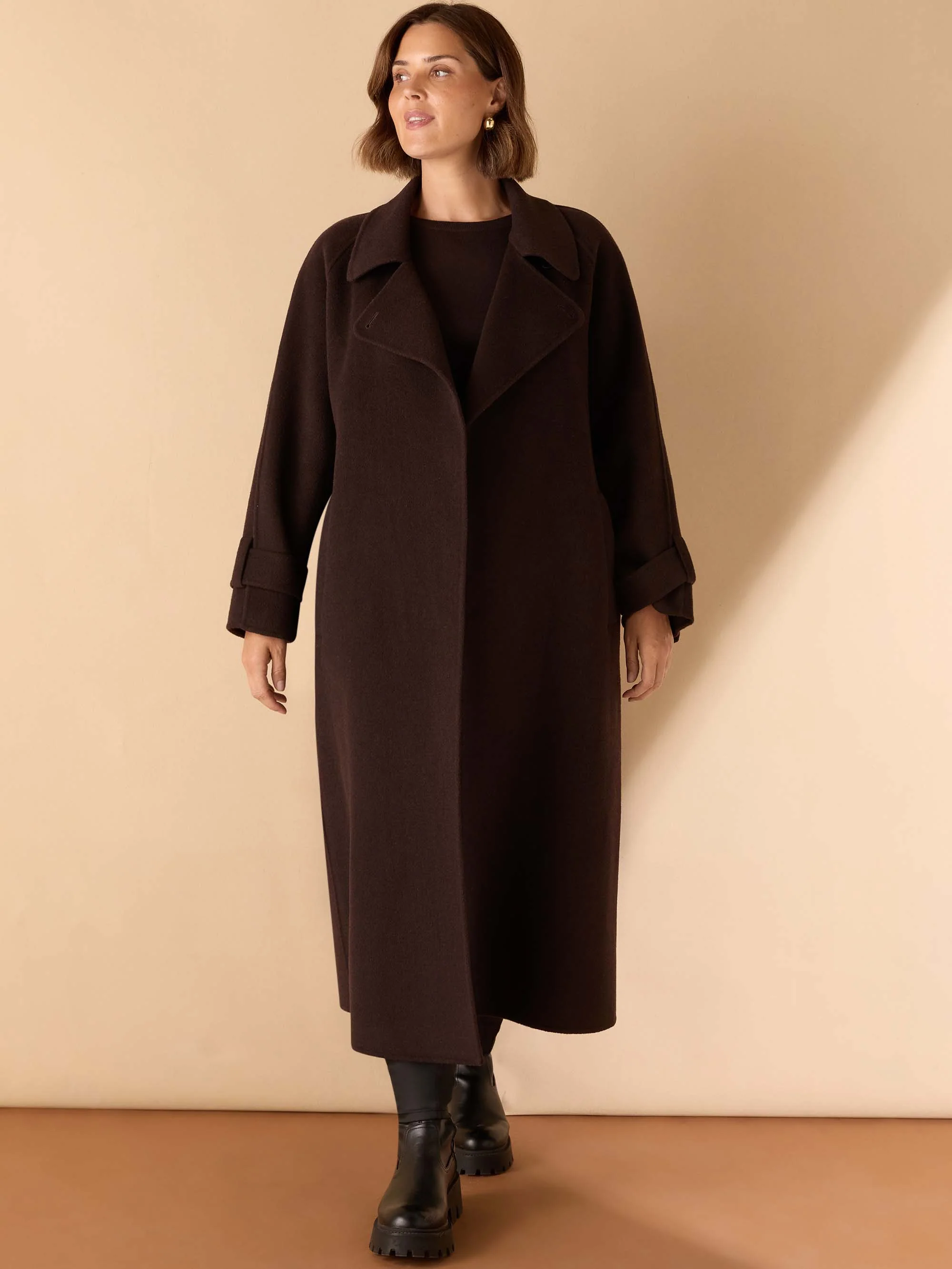 Chocolate Brown Wool Blend Belted Coat - Image 8