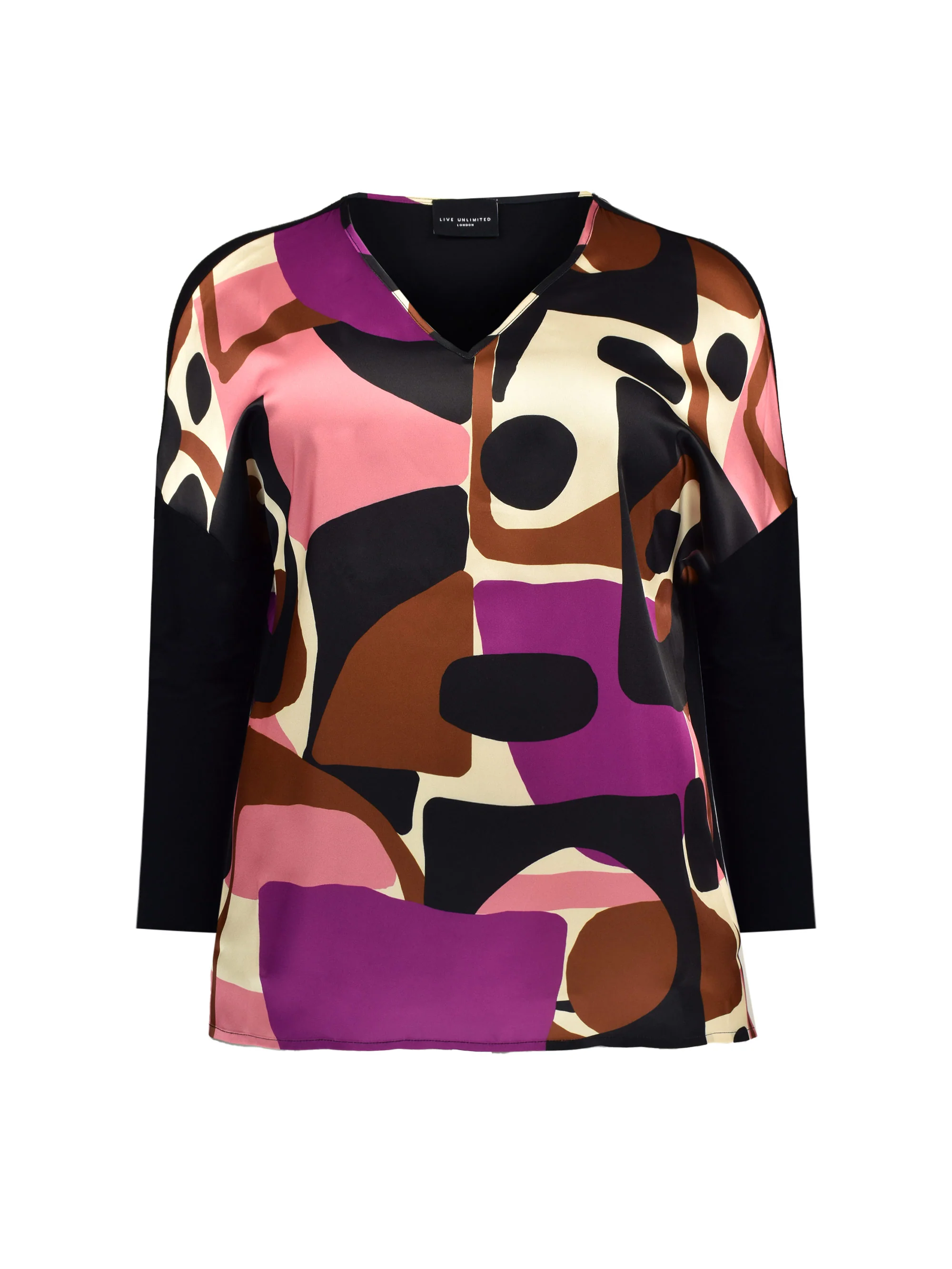 Colour Block Print Satin Front High Low Top - Image 5