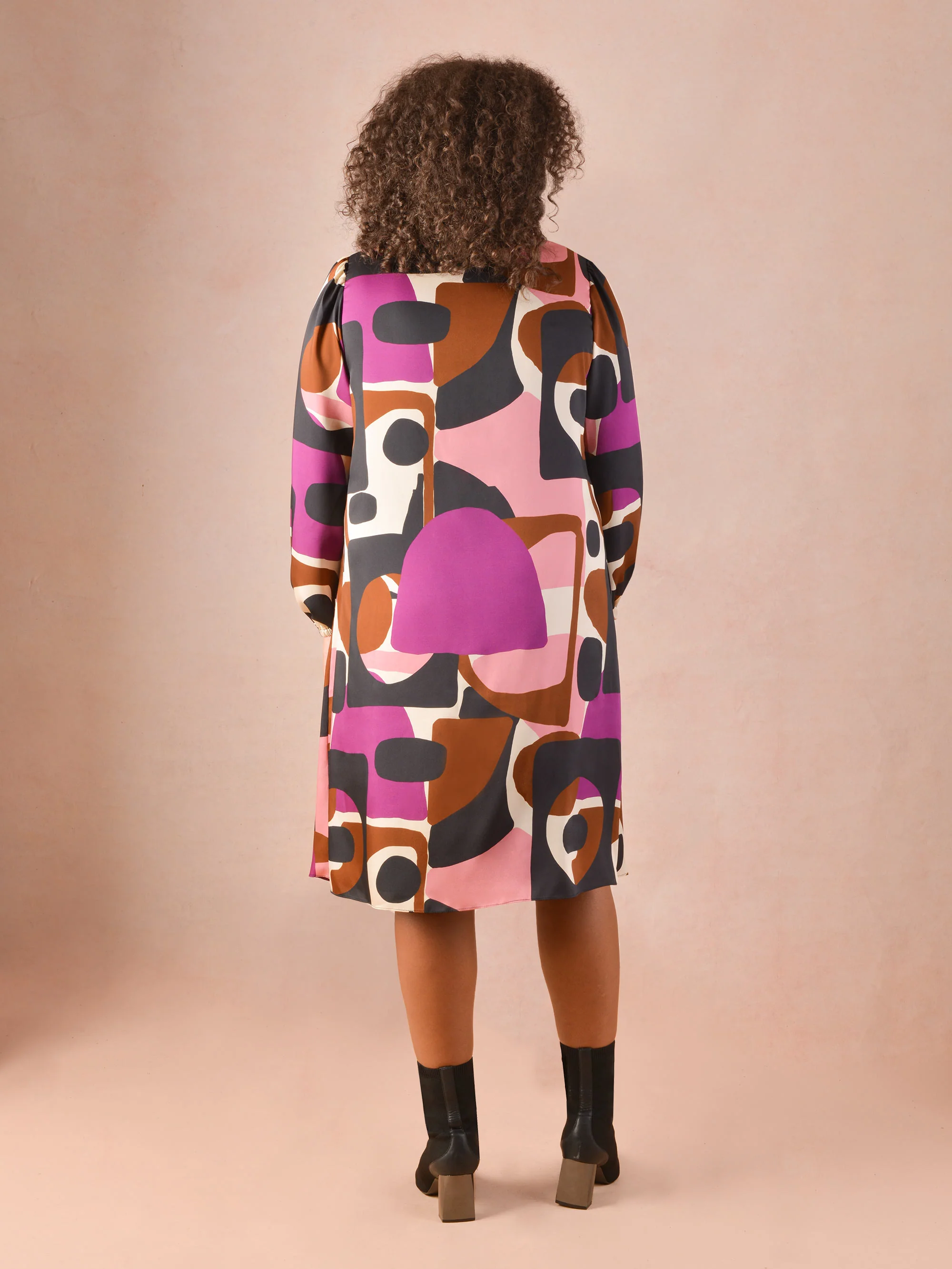 Colour Block Print V-Neck Chuck on Dress - Image 3