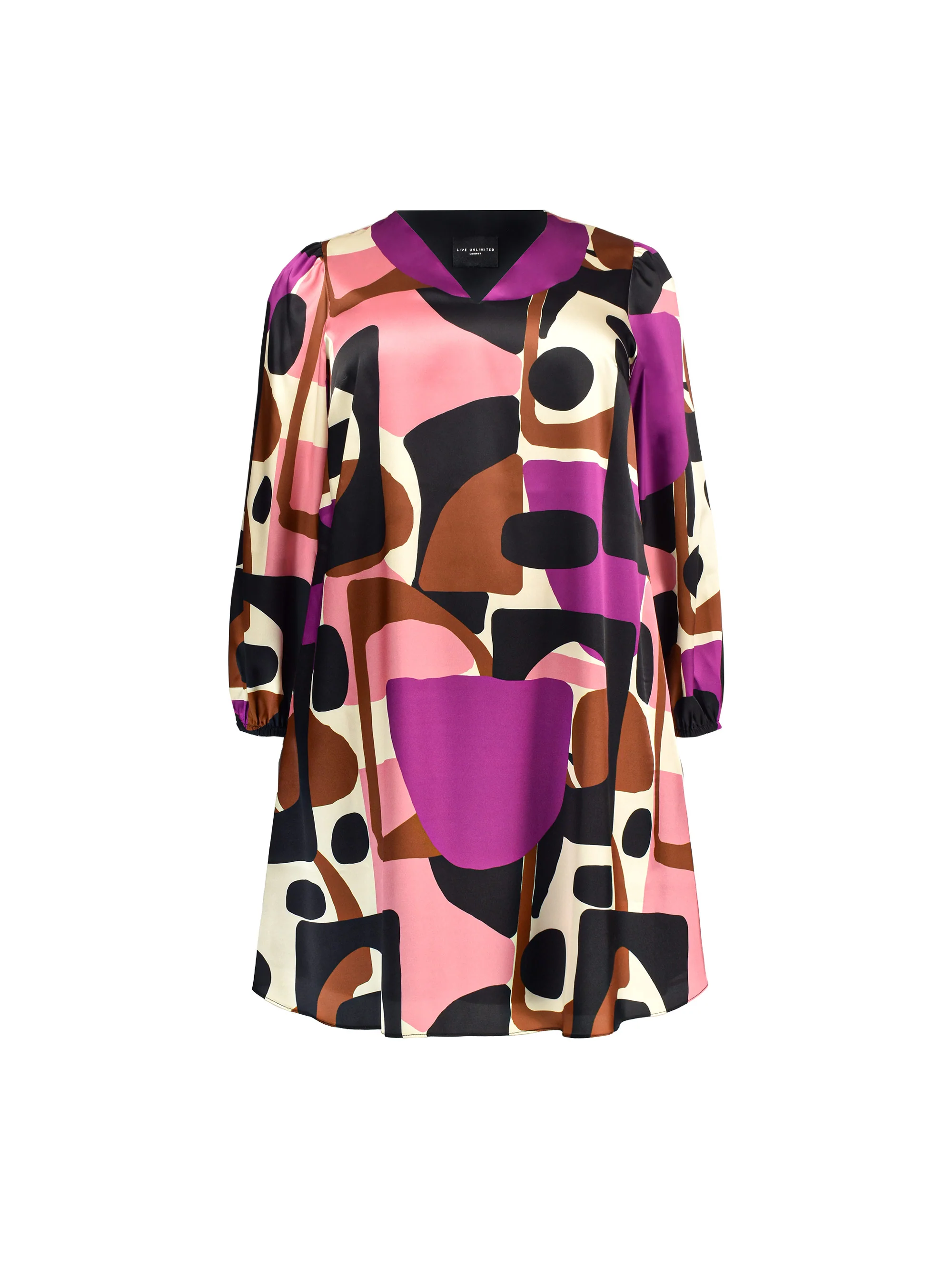 Colour Block Print V-Neck Chuck on Dress - Image 4