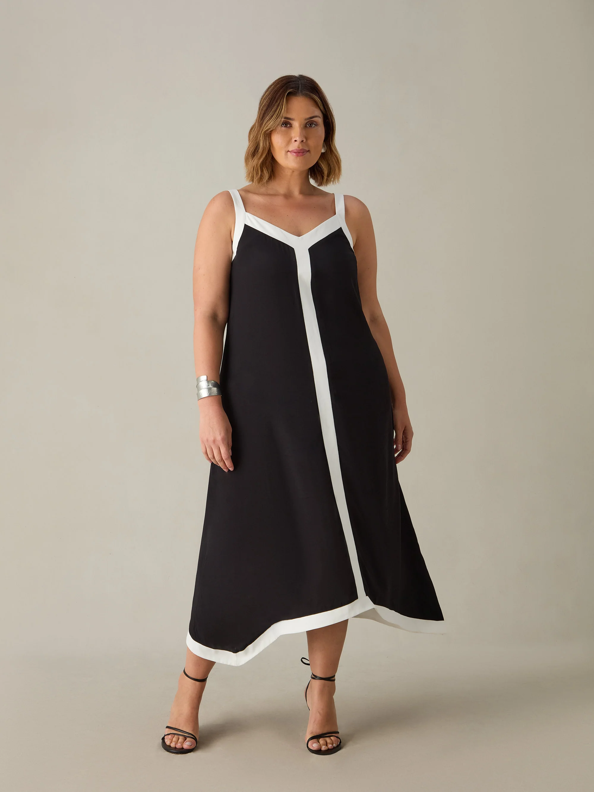 Colourblock Hanky Hem Midi Dress - Image 4