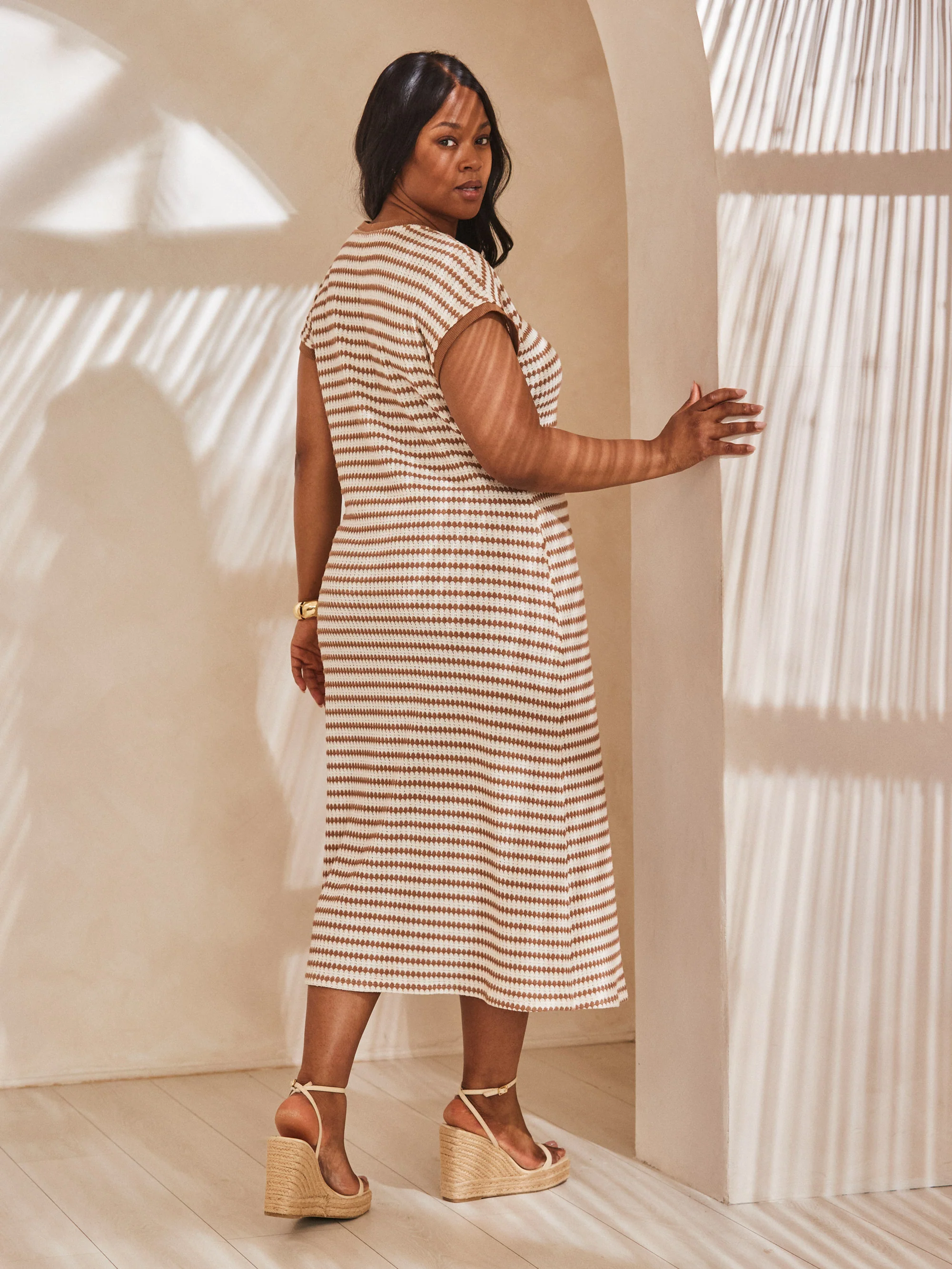Contrast Stripe Crochet Dress With Rib Trim - Image 4
