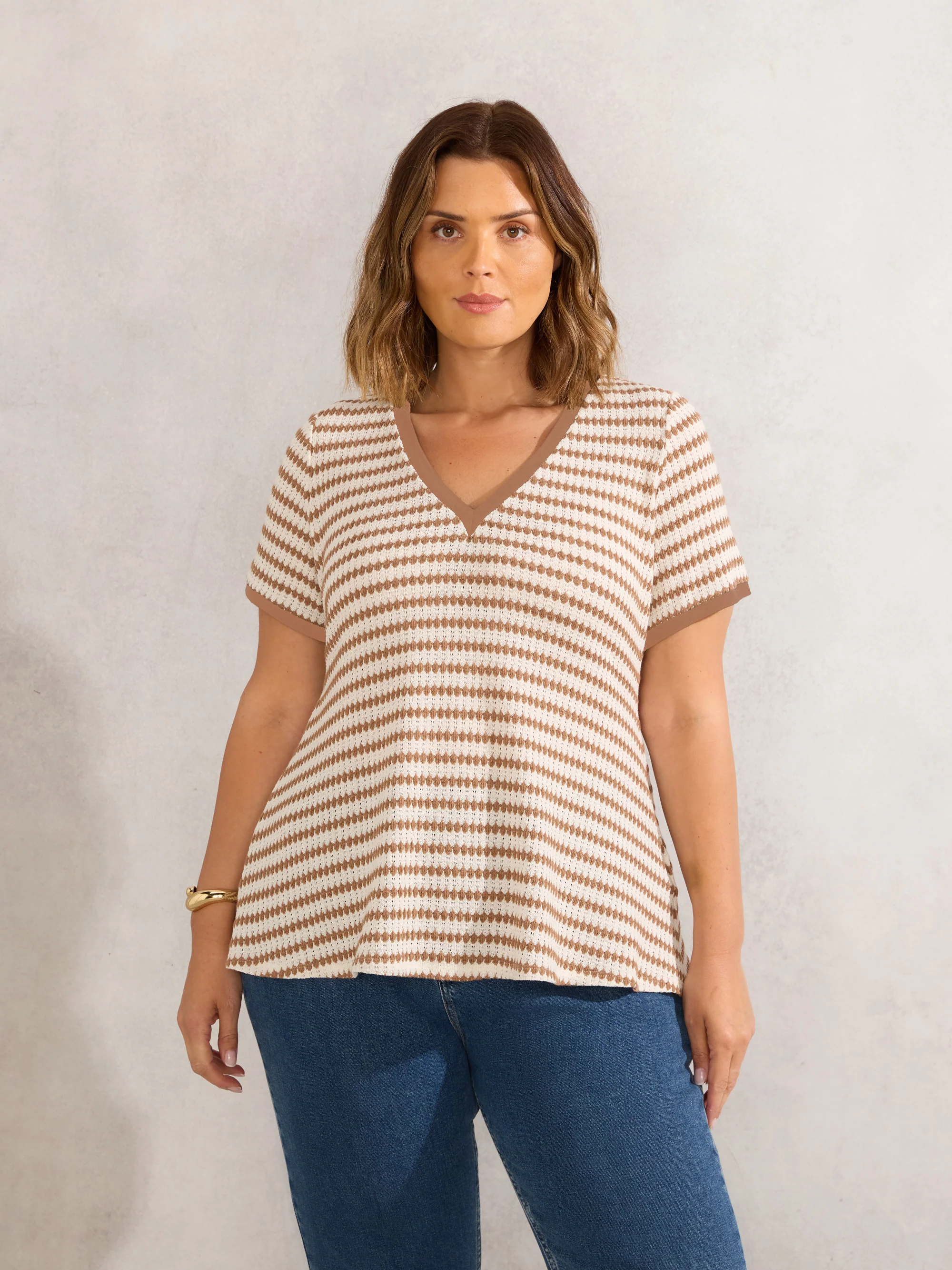 Contrast Stripe Crochet Top With Rib Trim - Image 3